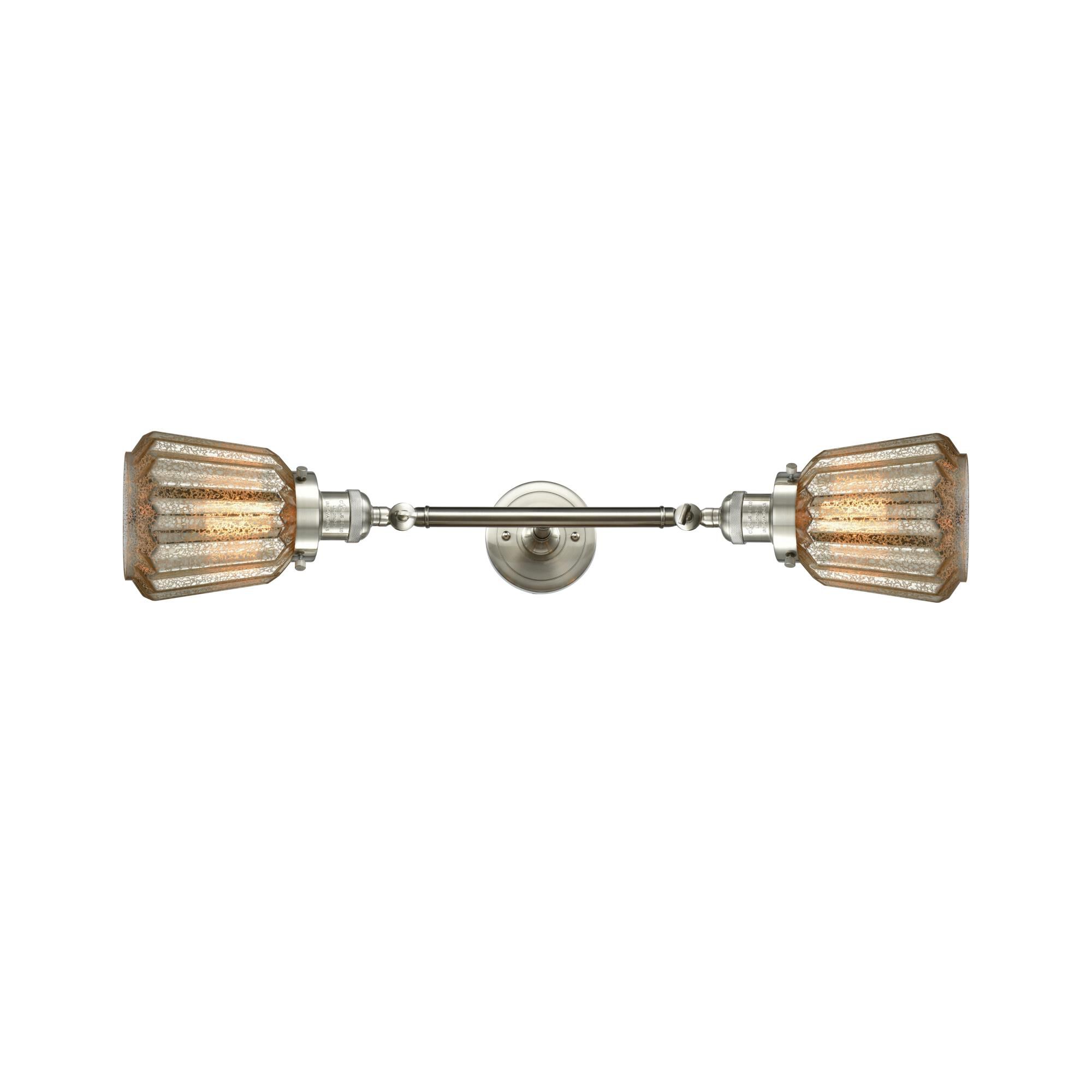 Shown in Brushed Satin Nickel finish and Mercury Fluted glass