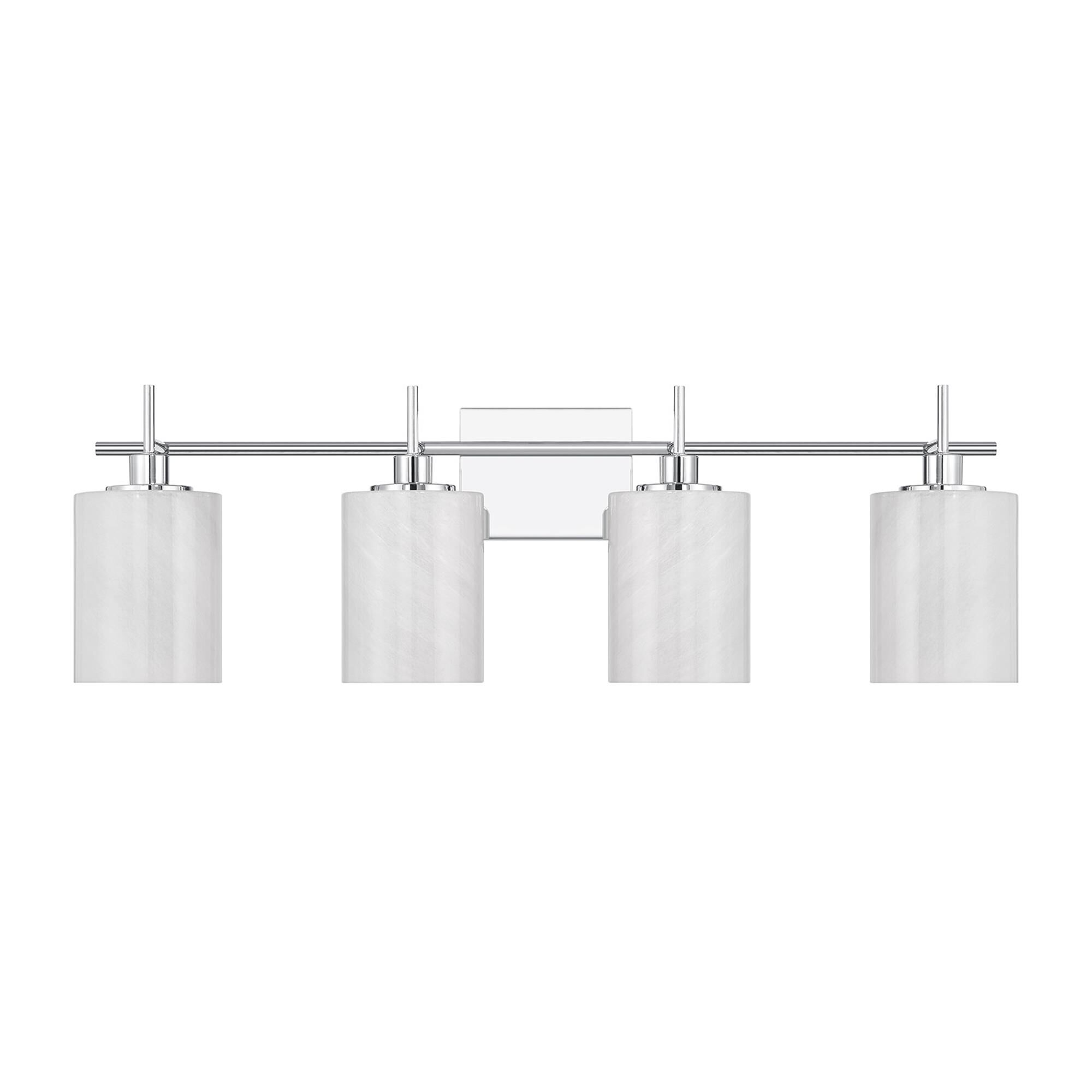 Shown in Chrome finish and White Strie glass