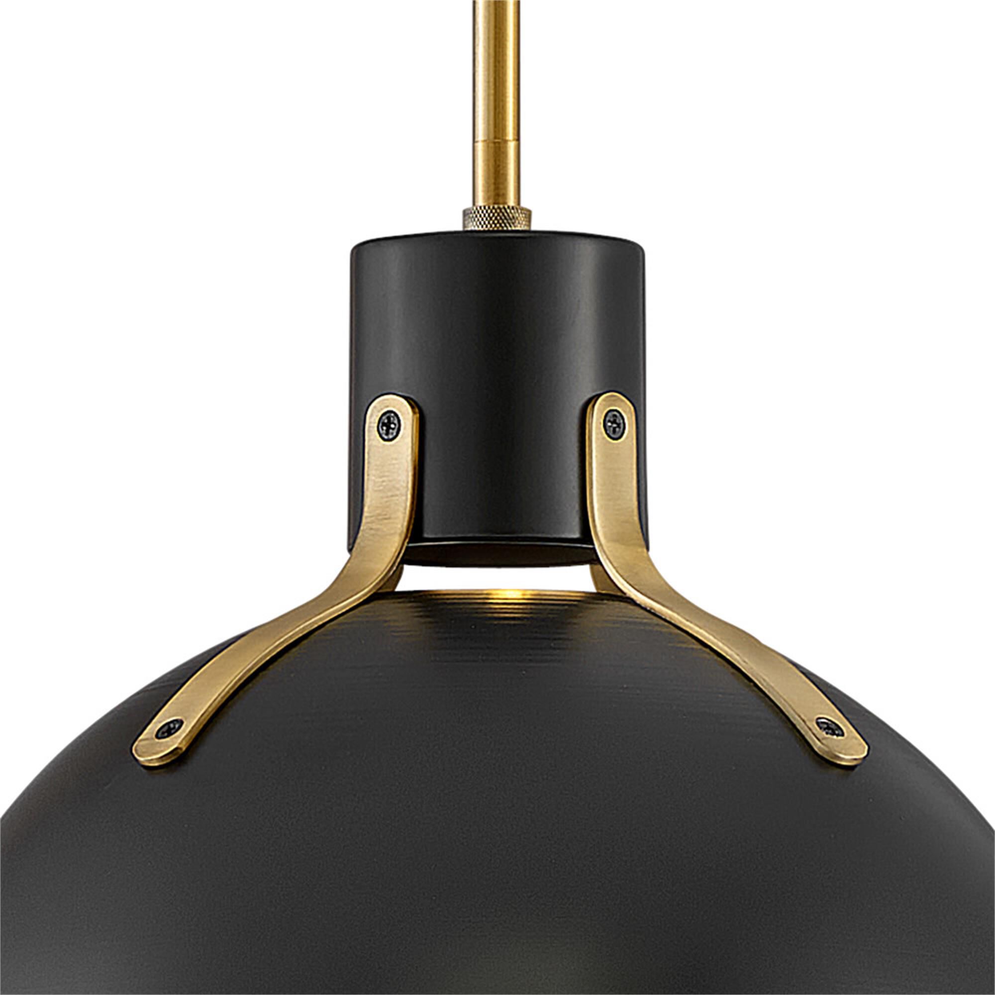 Shown in Satin Black finish and Metal shade and Lacquered Brass accent