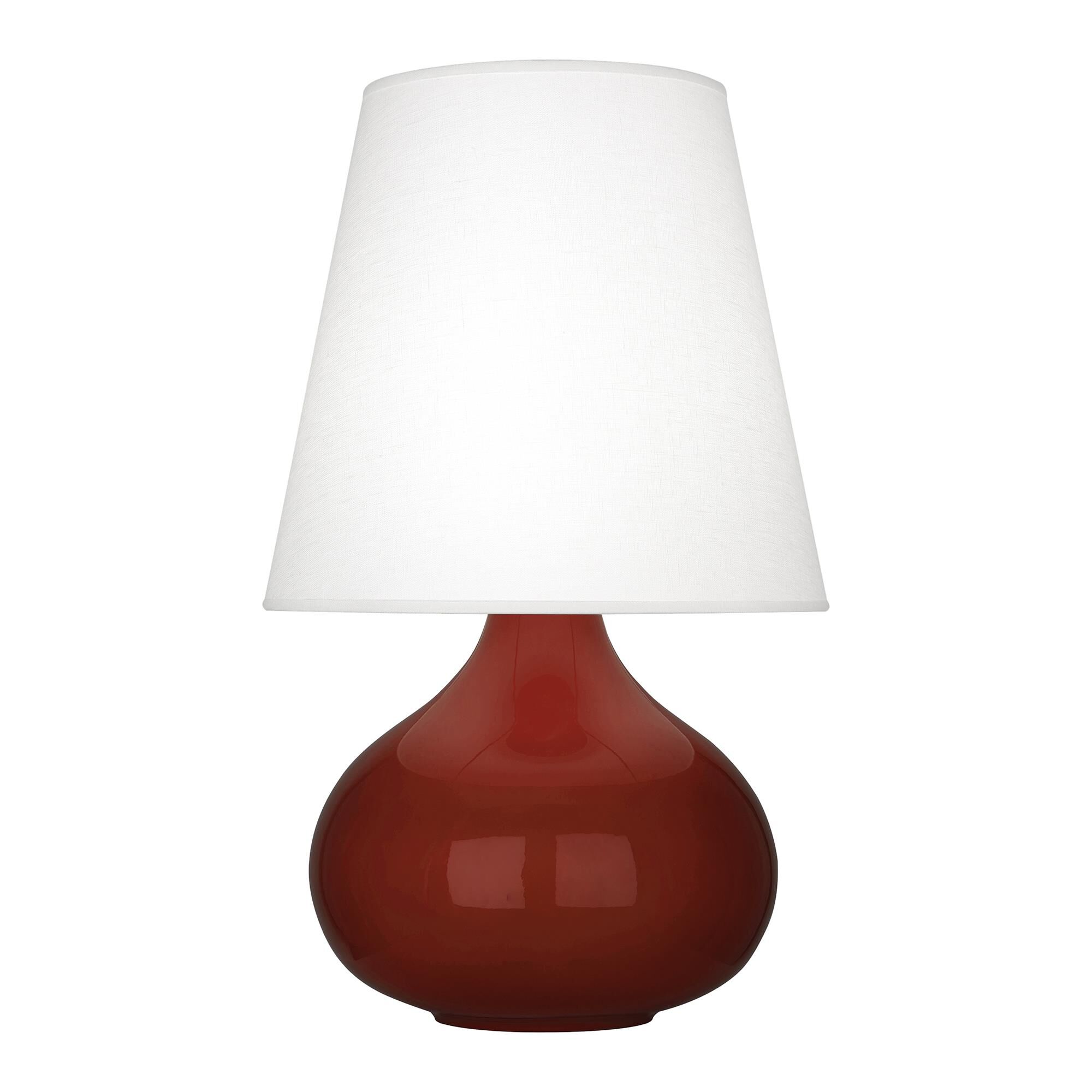 Shown in Oxblood Glazed Ceramic finish and Oyster Linen shade