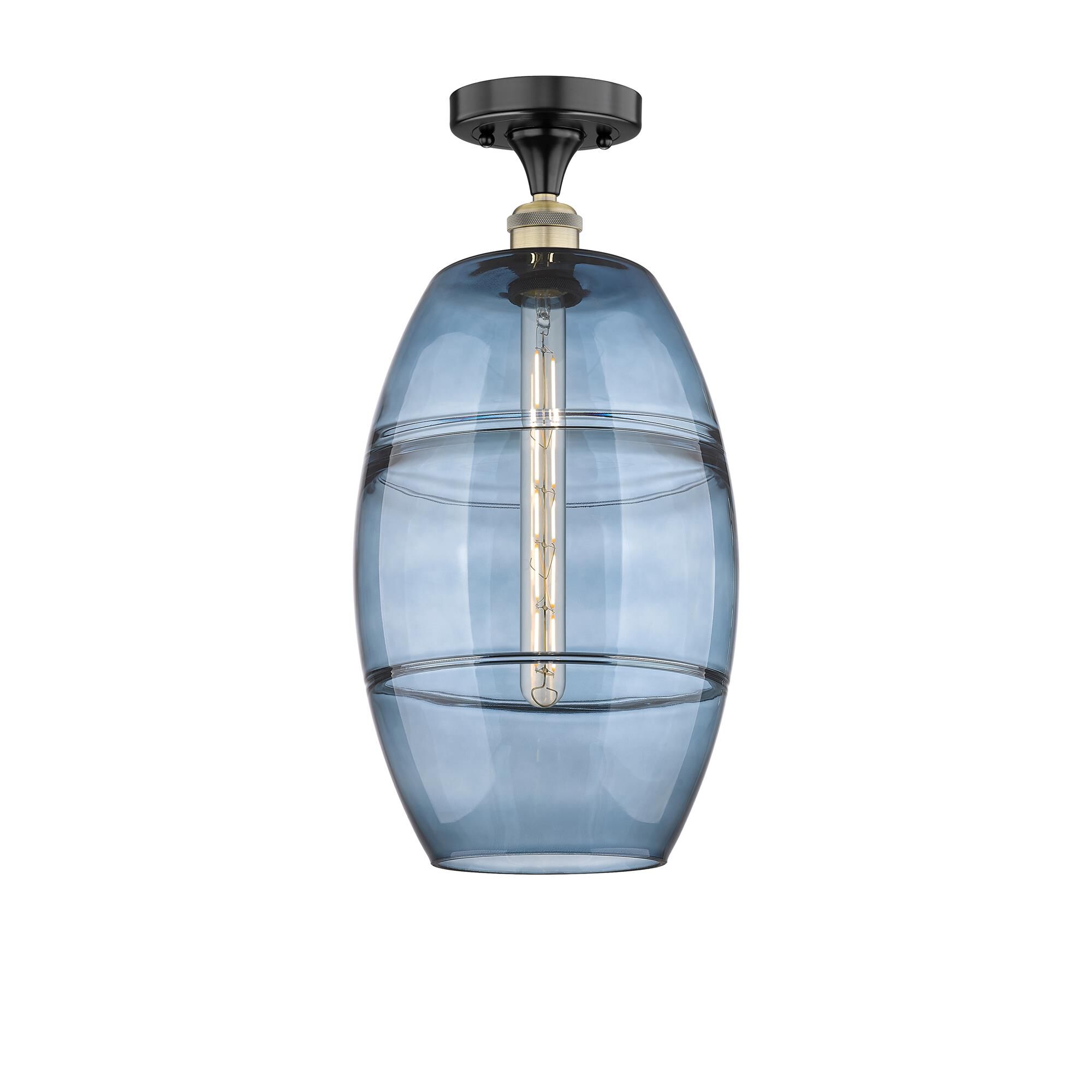 Shown in Black Antique Brass finish and Princess Blue glass