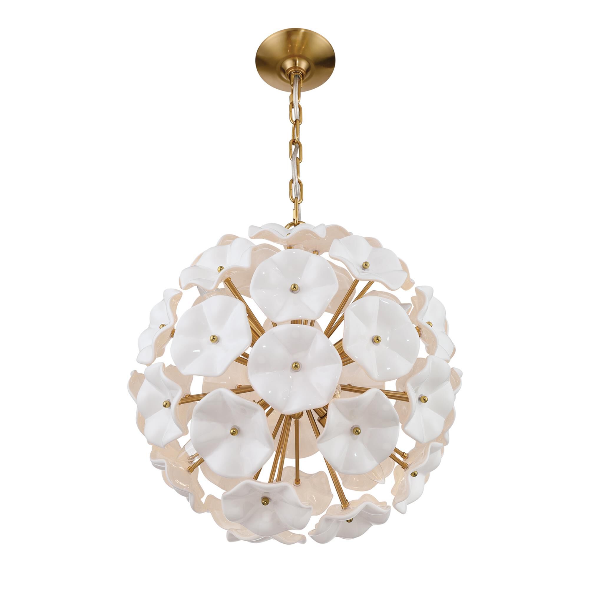 Shown in Aged Brass finish and Floral Glass Petals crystal