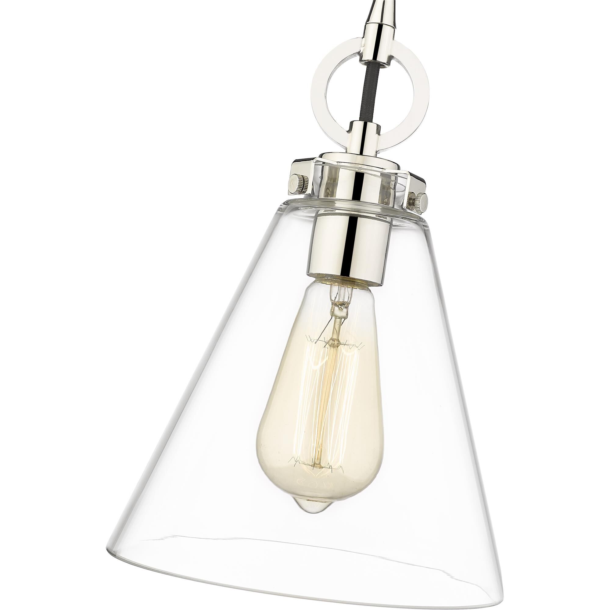 Shown in Polished Nickel finish and Glass shade