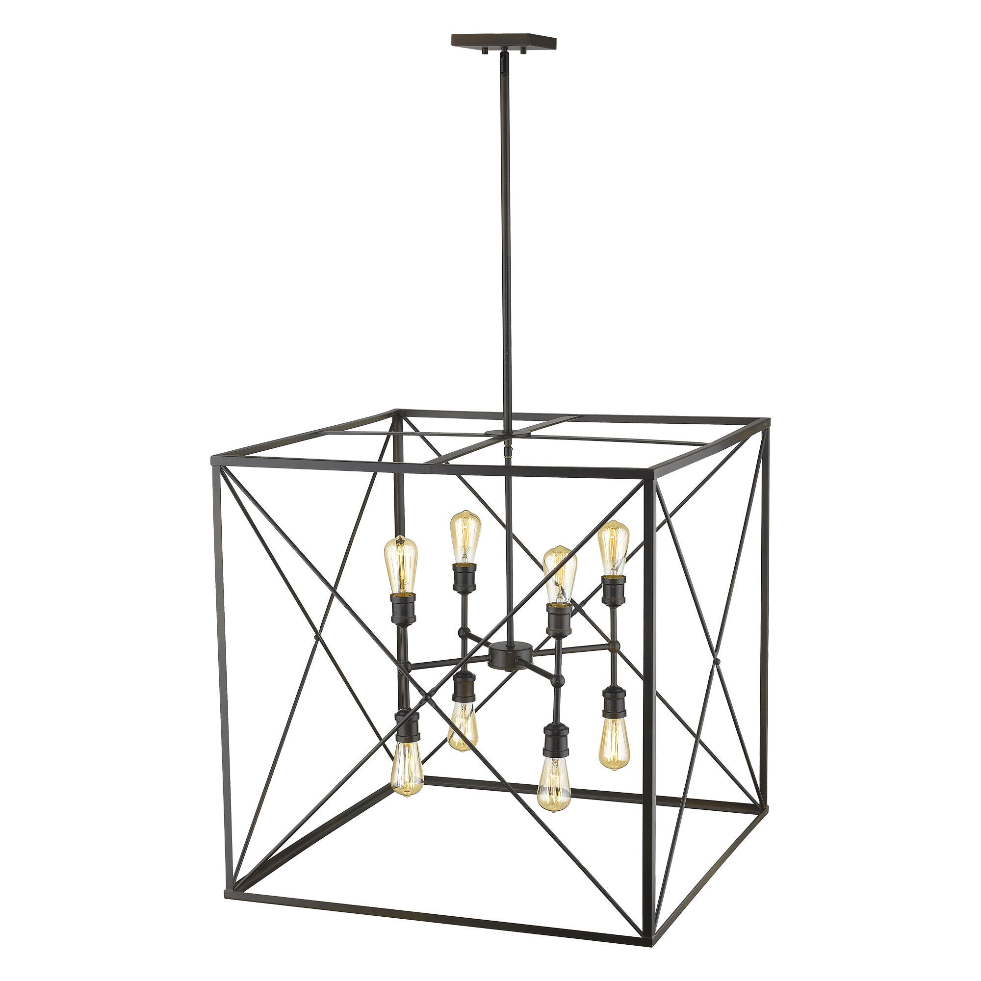 Shown in Oil-Rubbed Bronze finish and Oil-Rubbed Bronze glass and Oil Rubbed Bronze Metal Cage shade