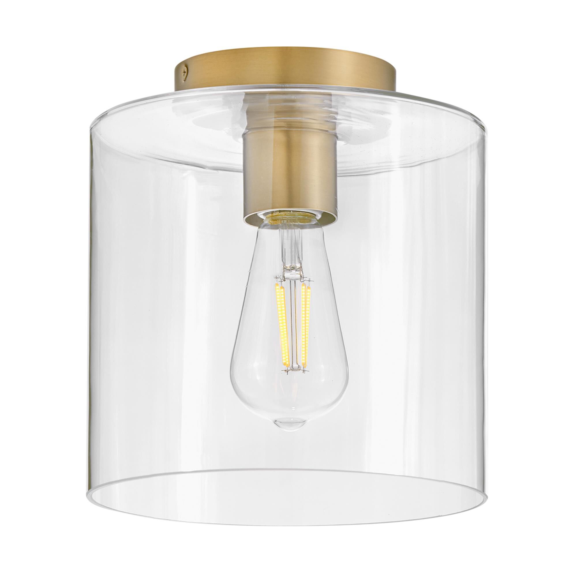 Shown in Lacquered Brass finish and Clear glass