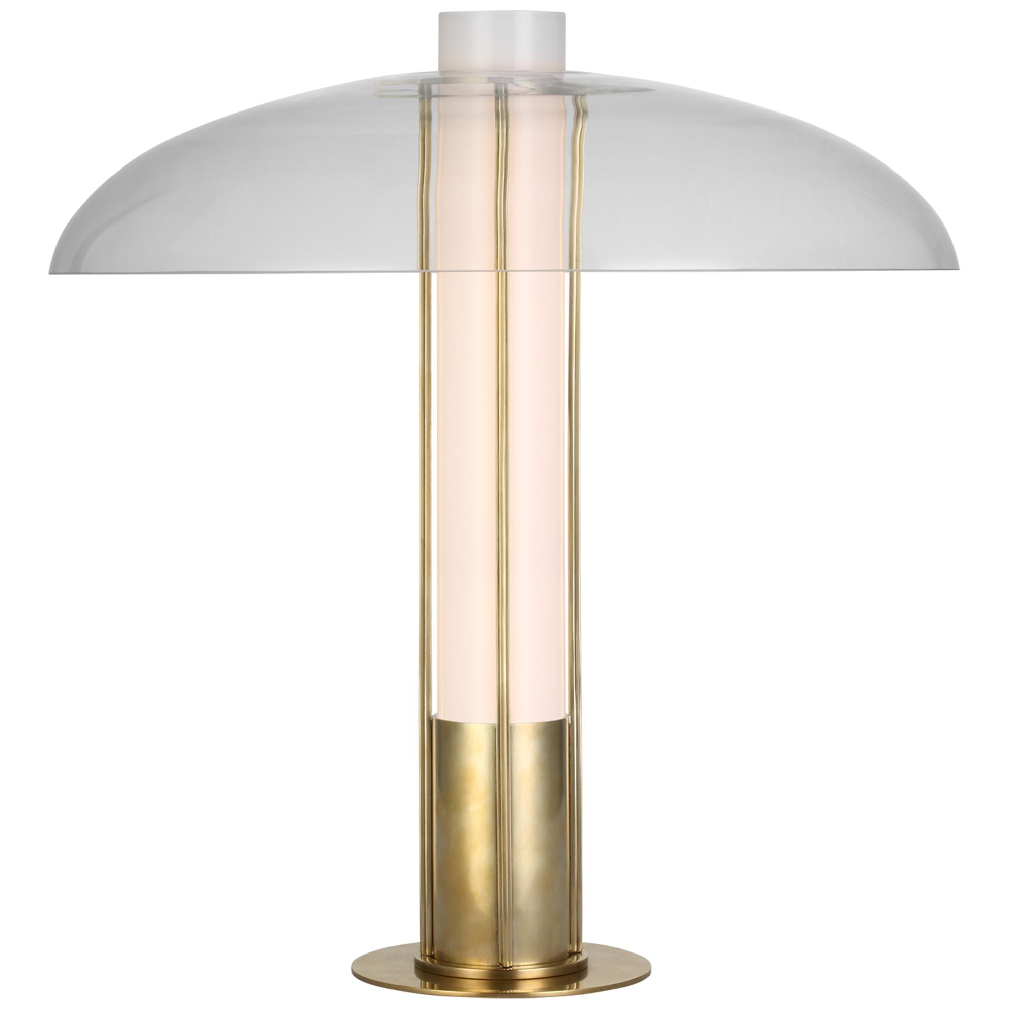 Shown in Antique-Burnished Brass finish and Clear Glass shade