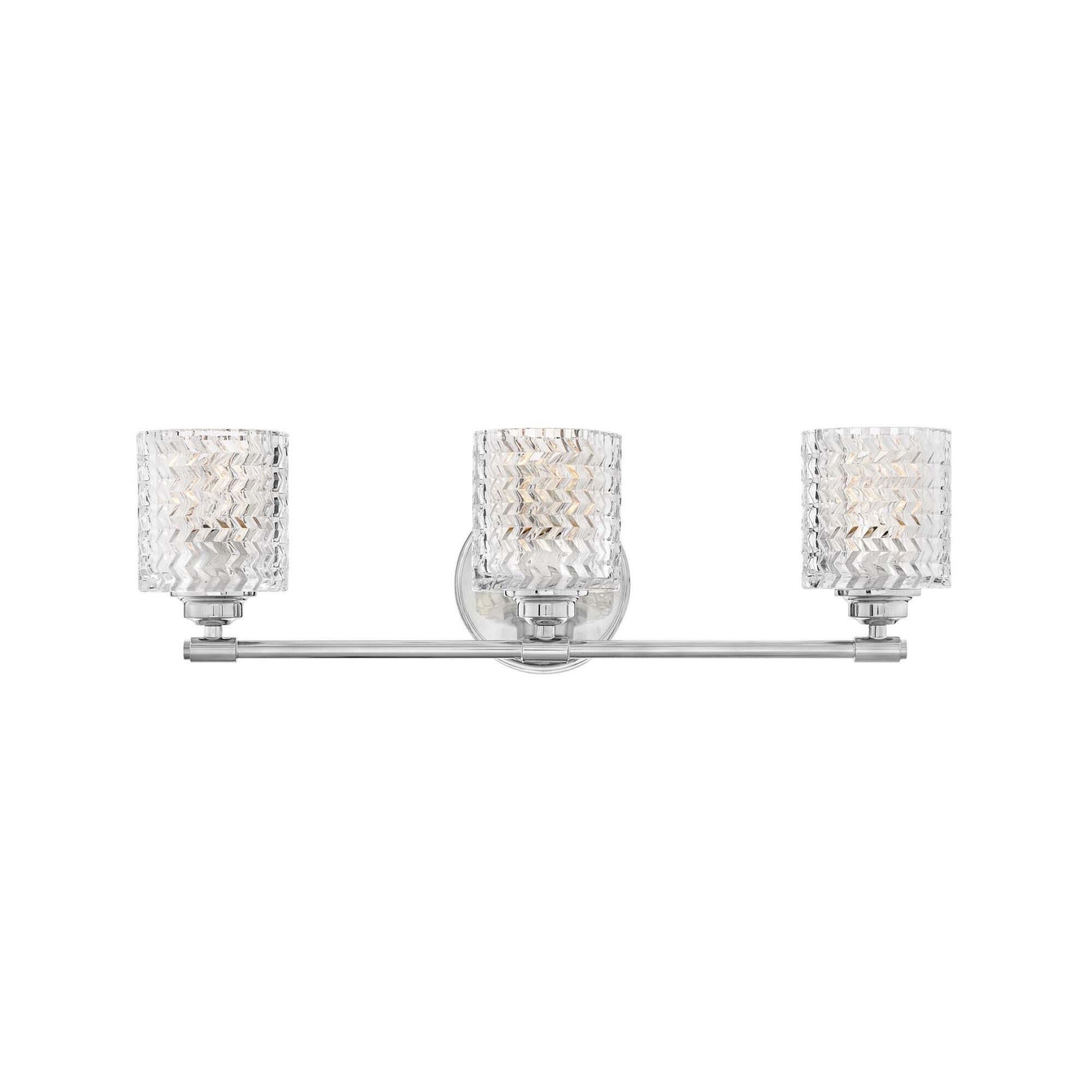 Shown in Chrome finish and Clear Chevron glass