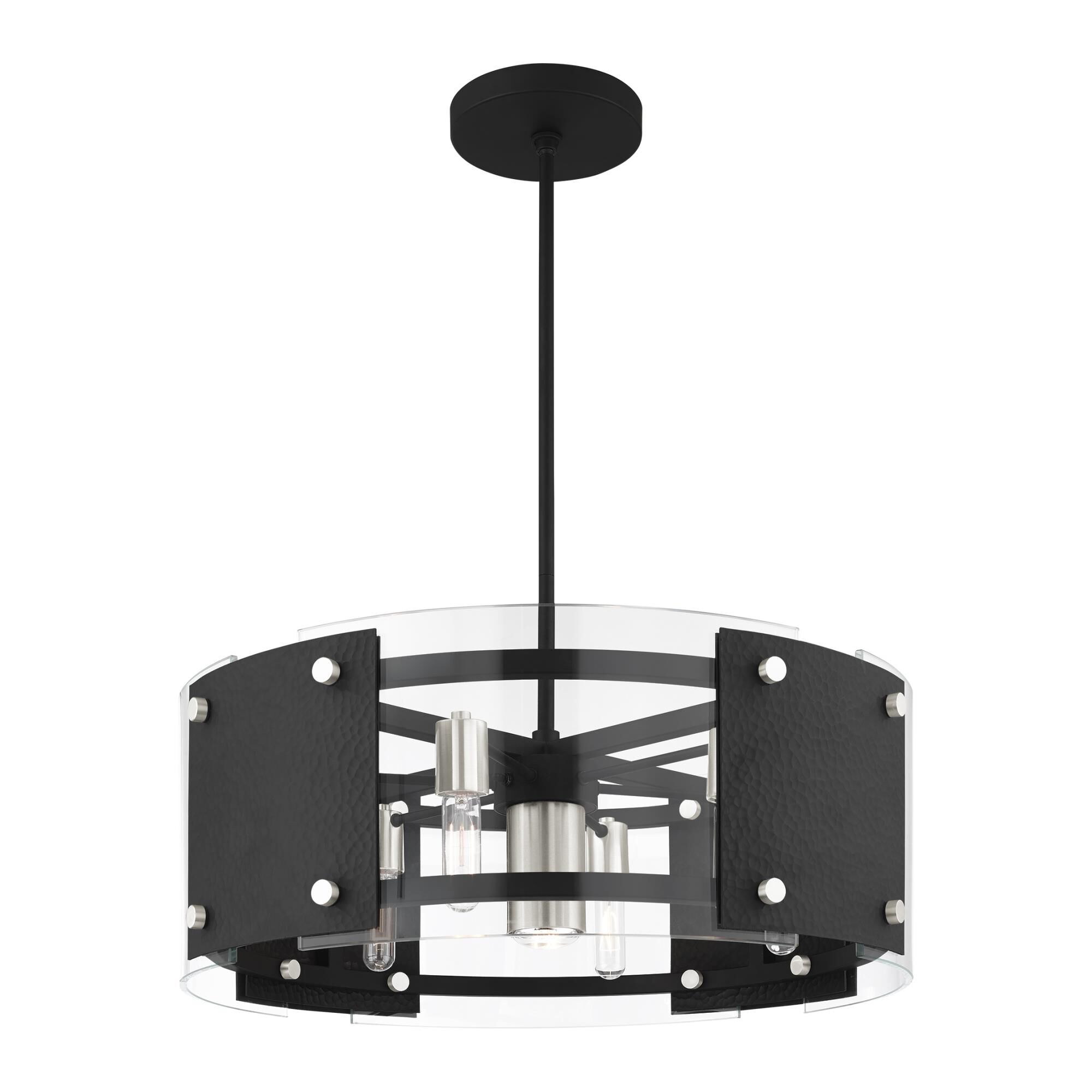Shown in Black With Brushed Nickel Accents finish and Clear glass and Clear Glass shade