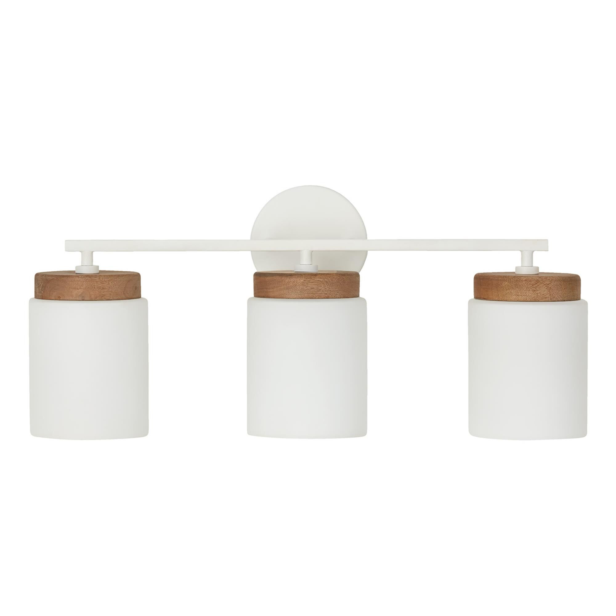 Shown in Light Wood And White finish and Soft White glass