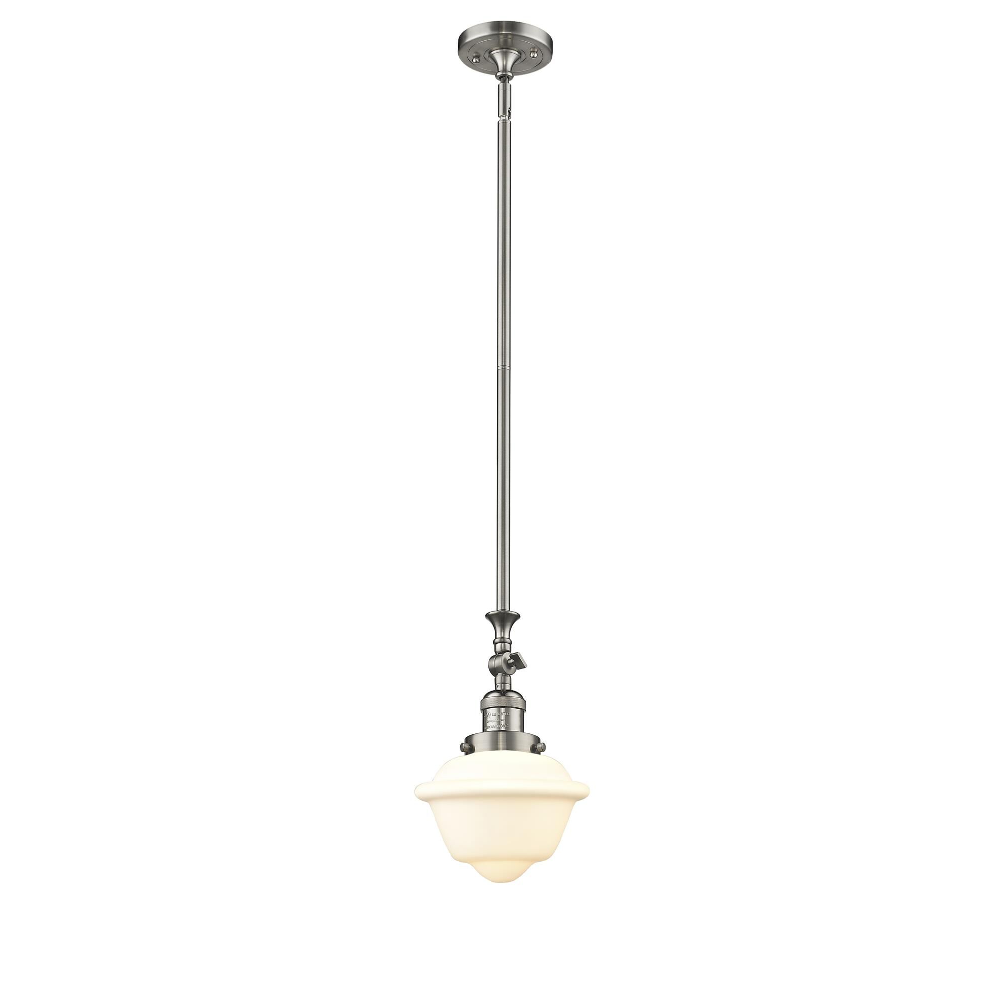 Shown in Brushed Satin Nickel finish and Matte White Cased glass