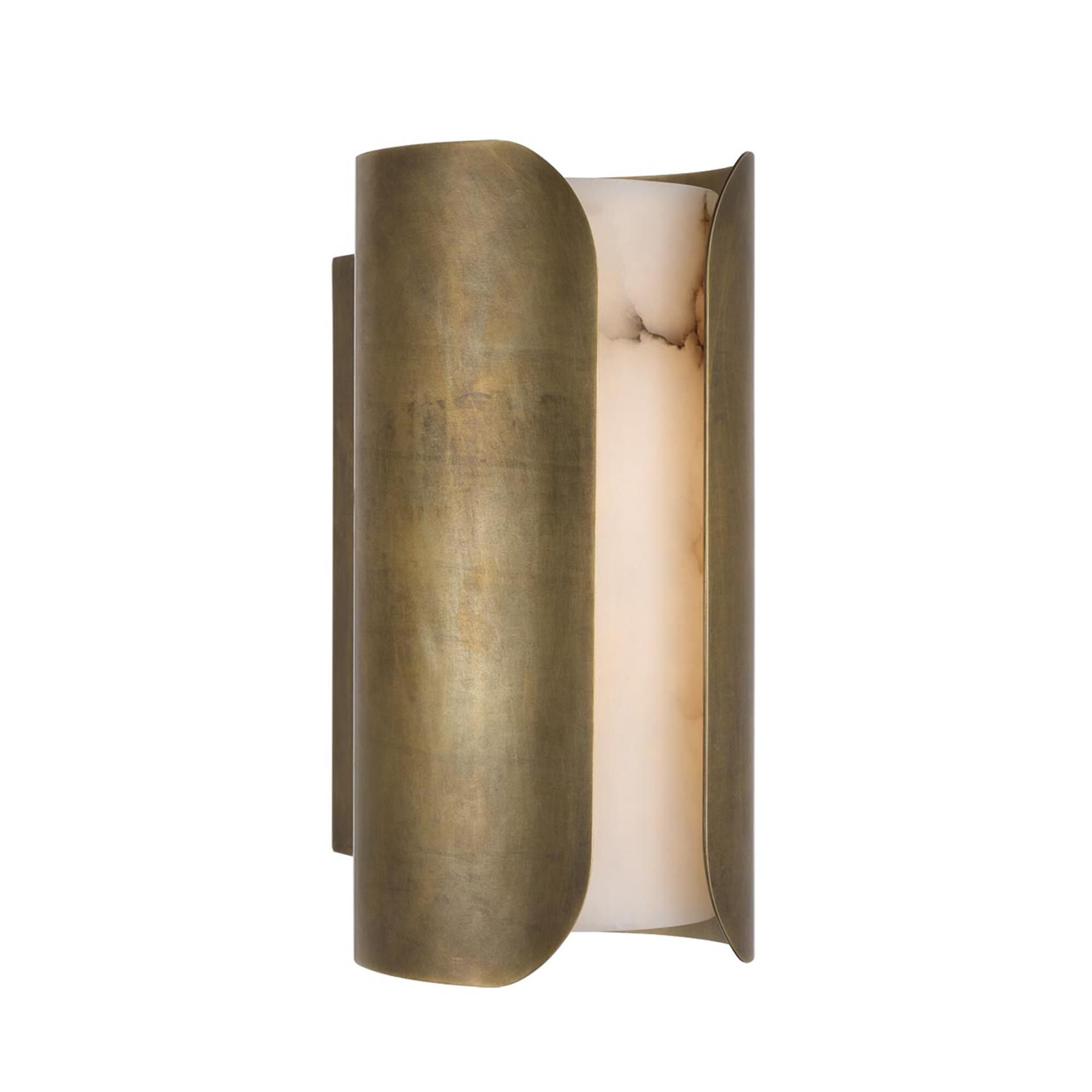 Shown in Mottled Brass finish and Alabaster shade