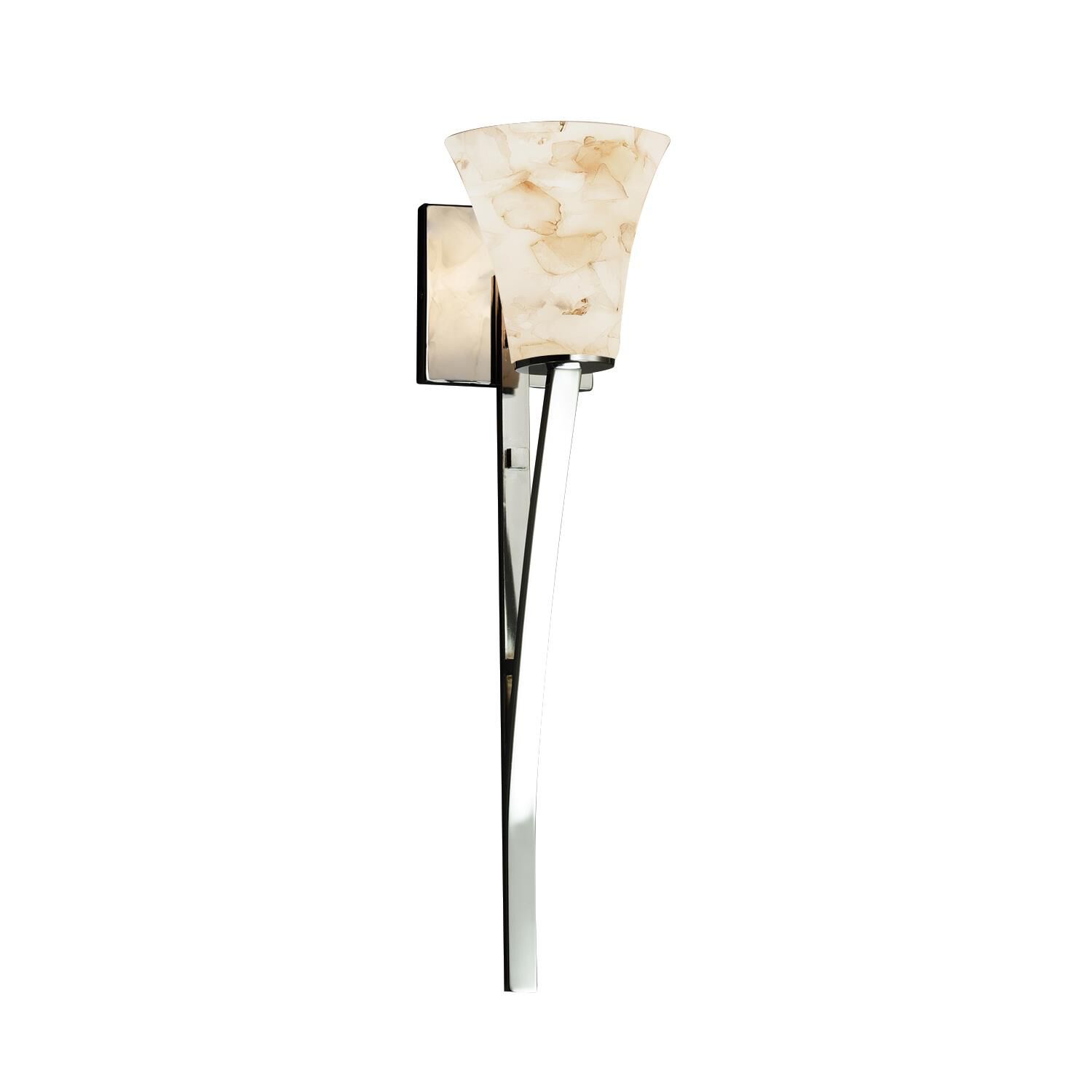 Shown in Polished Chrome finish and Shaved Alabaster Rocks Cast Into Resin glass and Round Flared accent