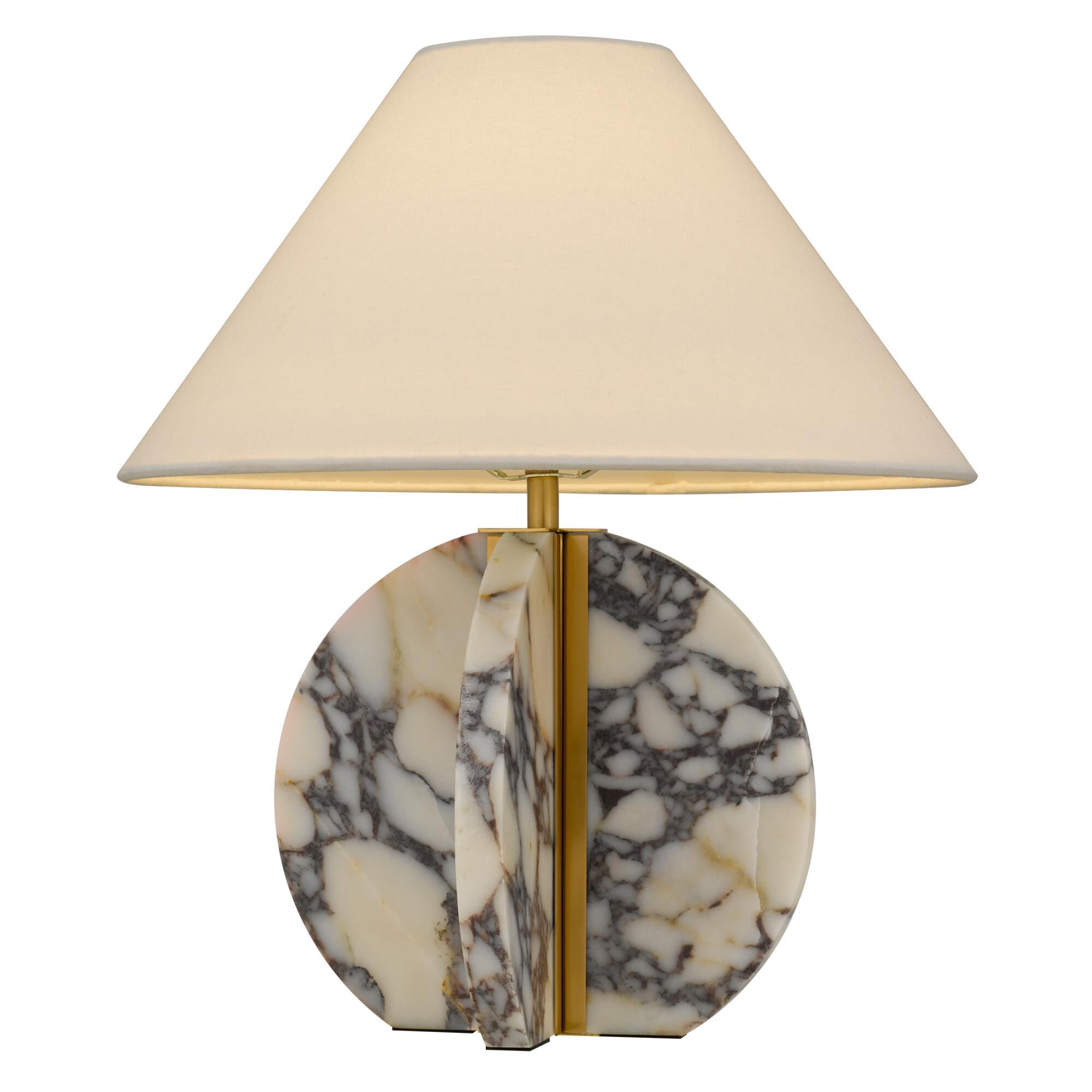 Shown in Brushed Gold finish and Fabric shade