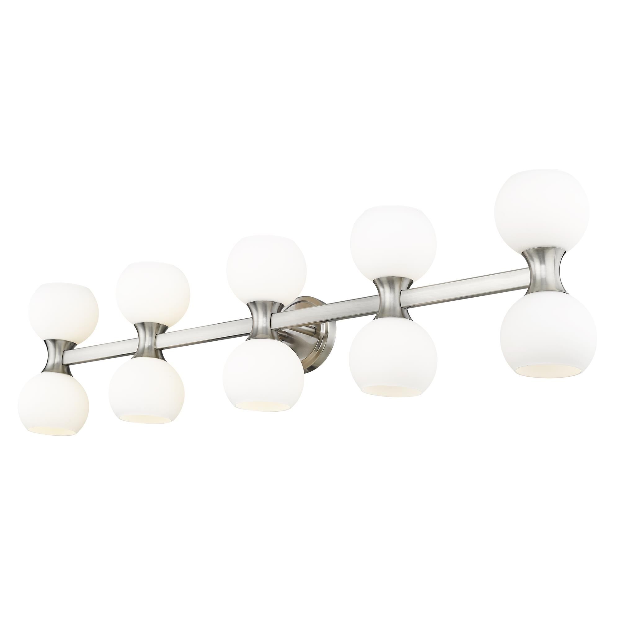 Shown in Brushed Nickel finish and Matte Opal glass
