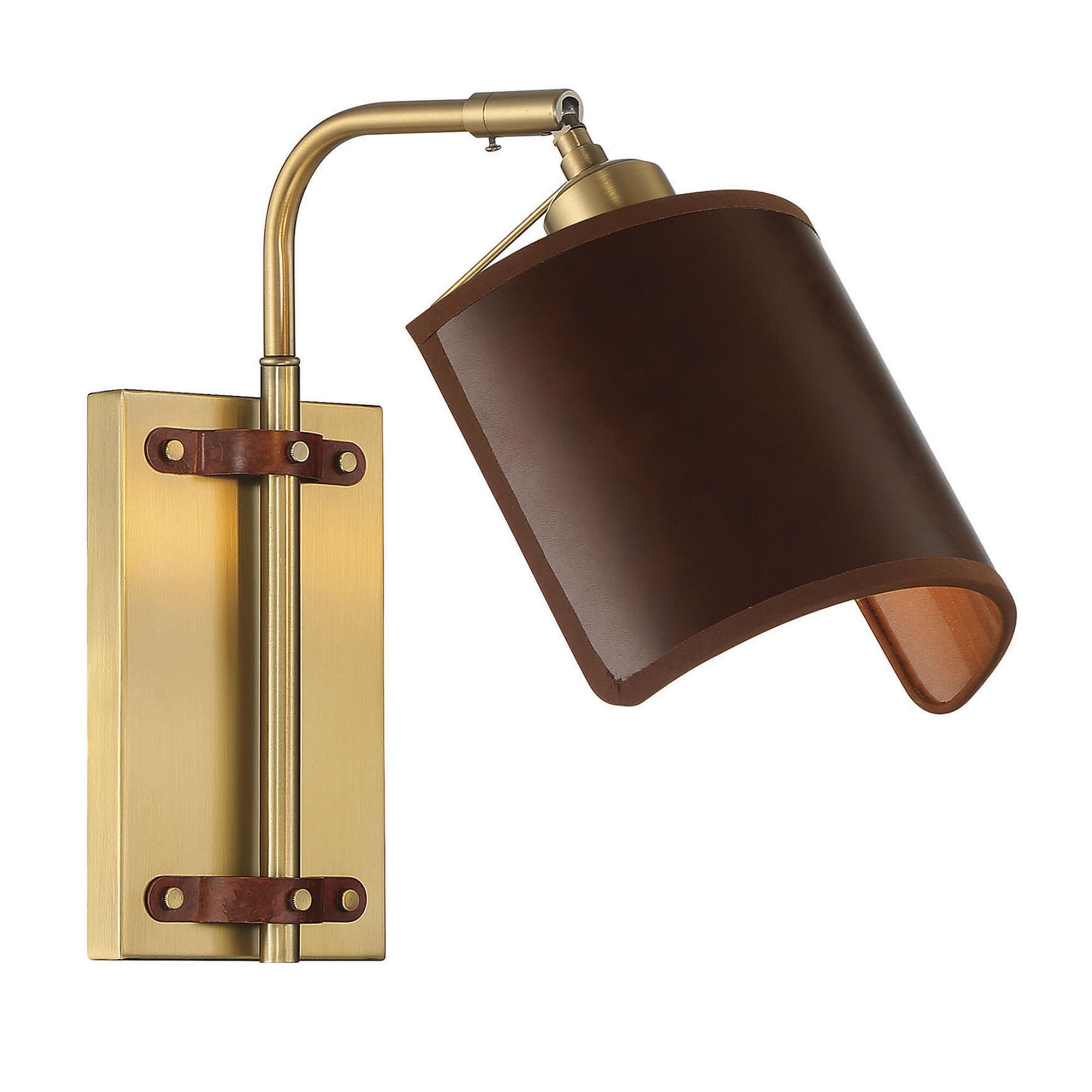 Shown in Natural Brass finish and Leather shade