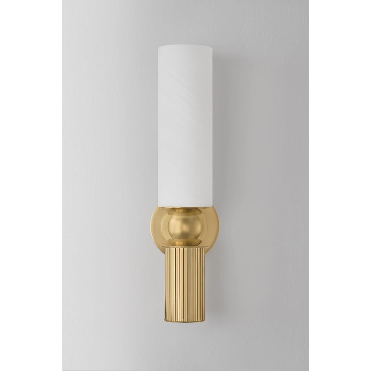 Shown in Vintage Brass finish and Matte Cloud glass