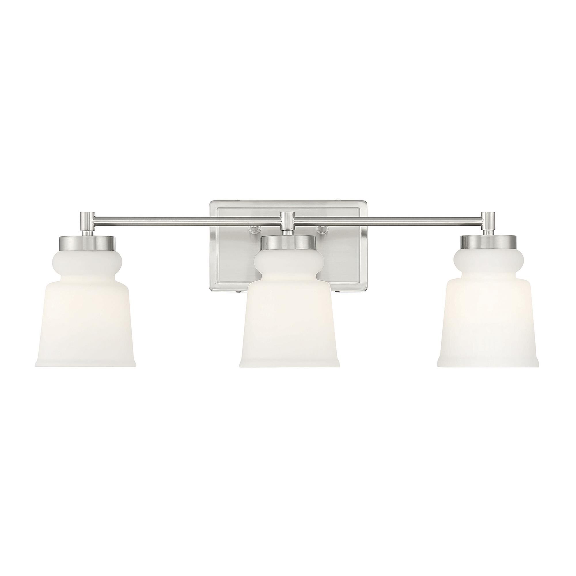 Shown in Brushed Nickel finish and Milk glass