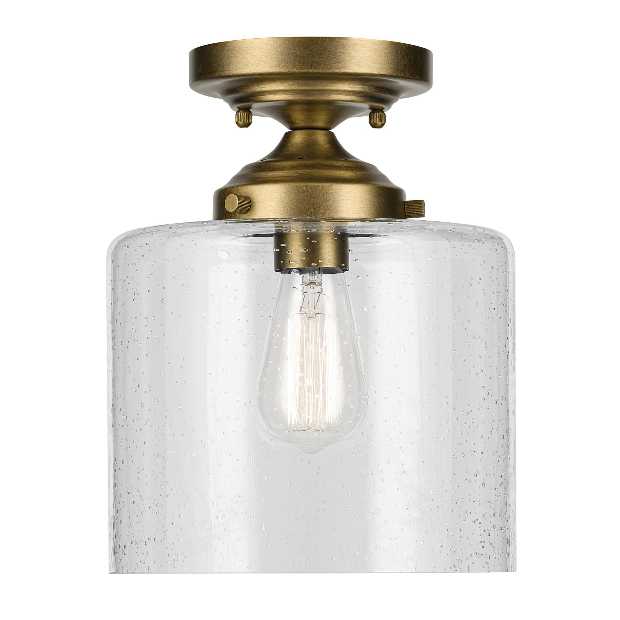 Shown in Natural Brass finish and Clear Seeded glass