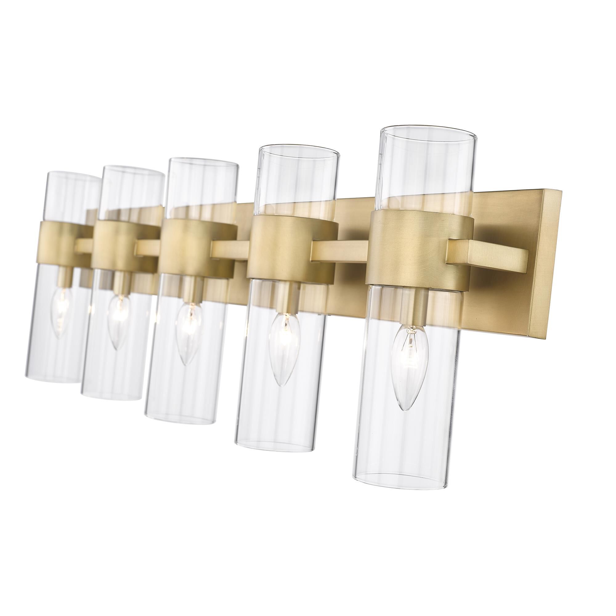 Shown in Rubbed Brass finish and Clear glass