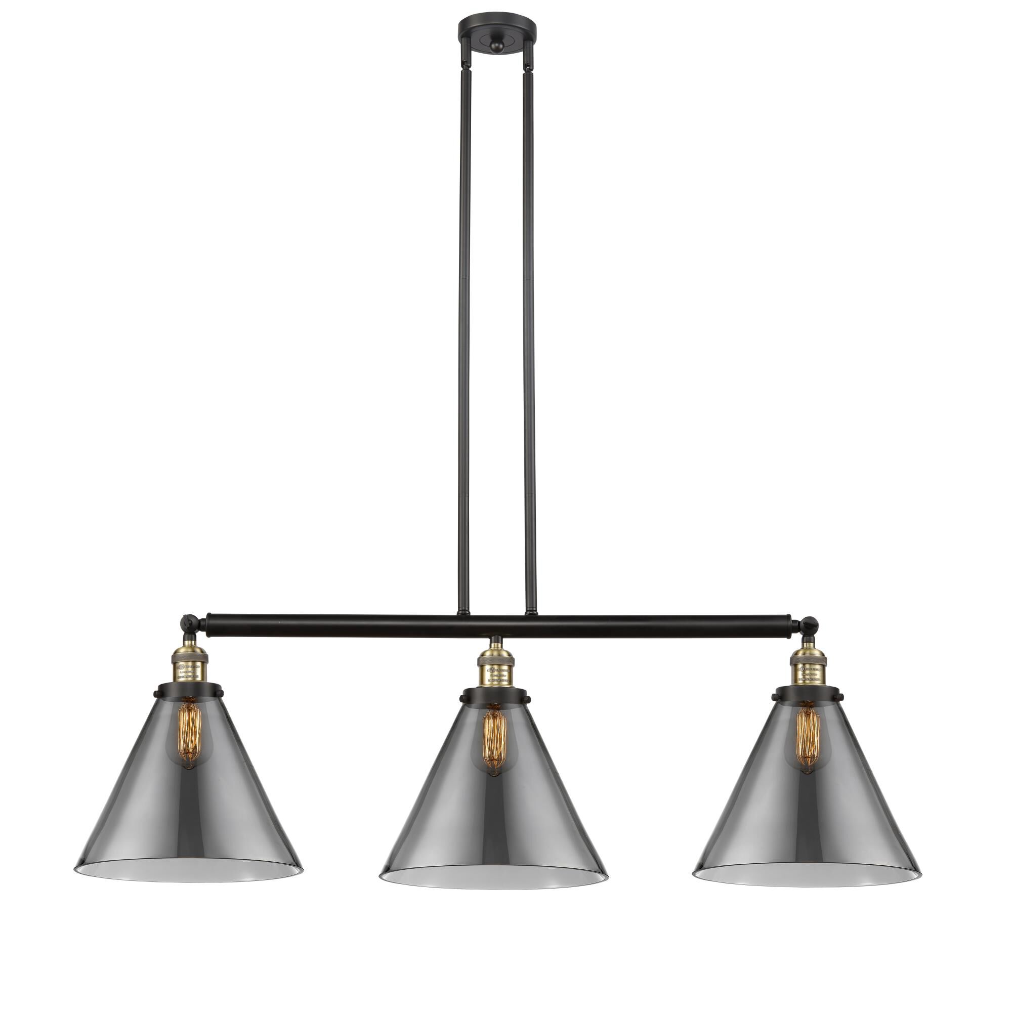 Shown in Black Antique Brass finish and Plated Smoke X-Large Cone glass