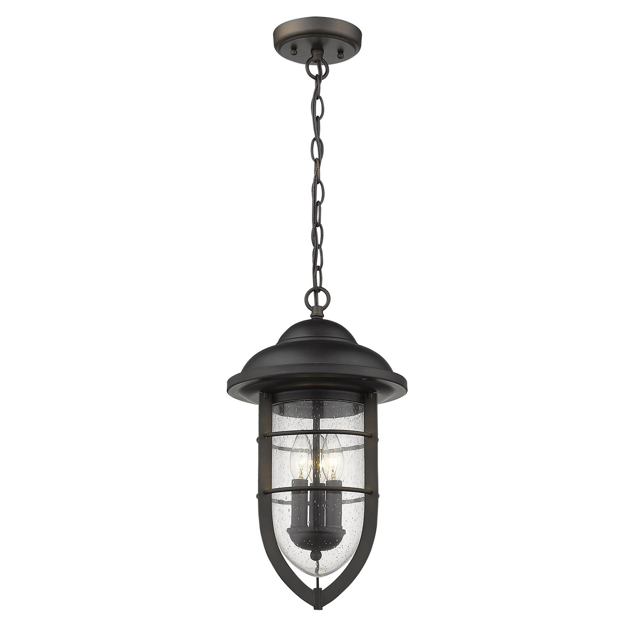 Shown in Oil-Rubbed Bronze finish and Clear glass and Clear, Seedy Glass Urn Shaped Globe shade