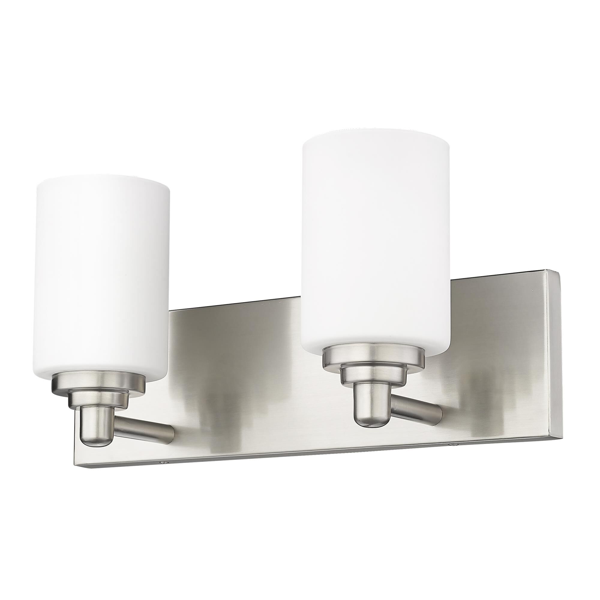 Shown in Brushed Nickel finish and White glass