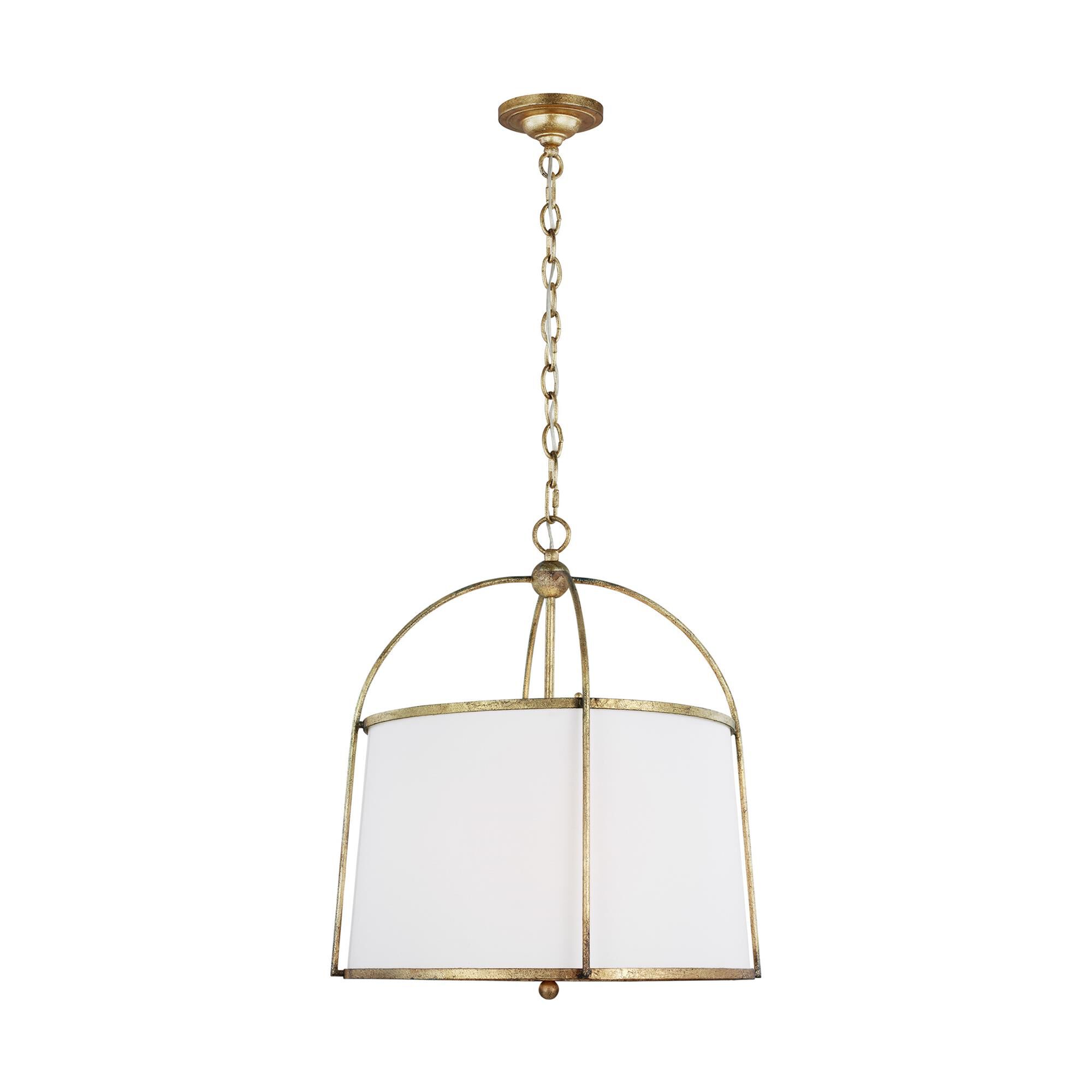 Shown in Antique Gild finish and White Linen Fabric shade