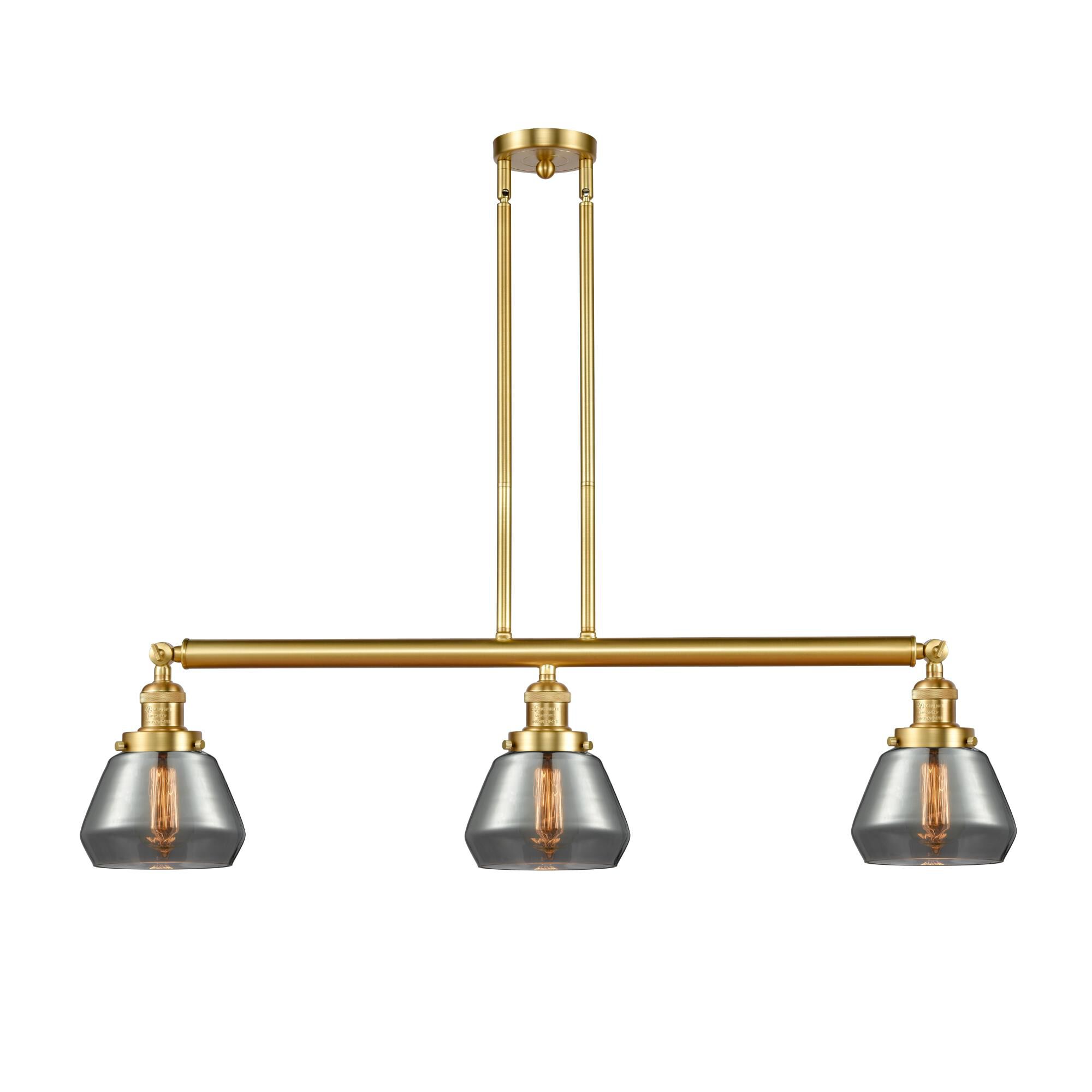 Shown in Satin Gold finish and Plated Smoke Fulton glass