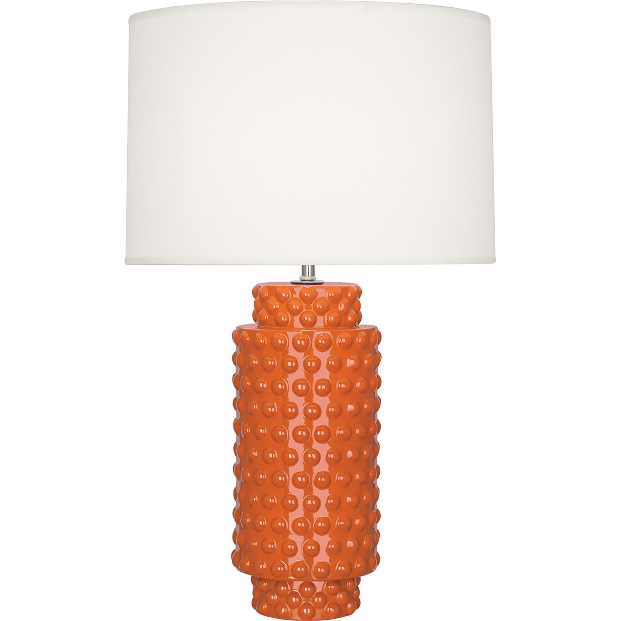 Shown in Pumpkin Glazed Textured Ceramic finish and Fondine Fabric shade