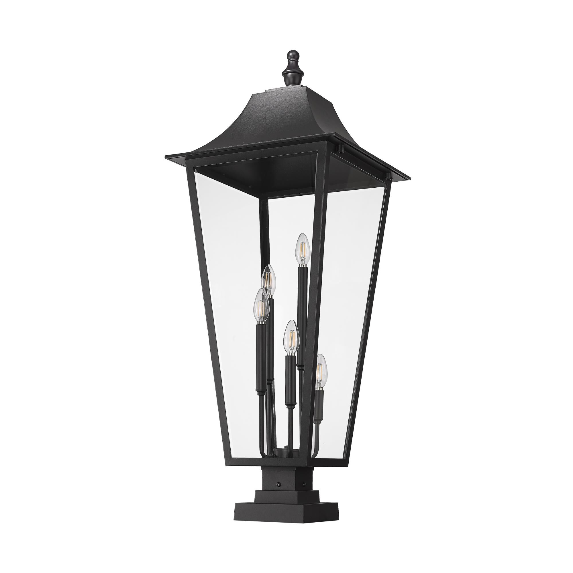 Shown in Black finish and Clear Beveled glass and Clear Beveled shade