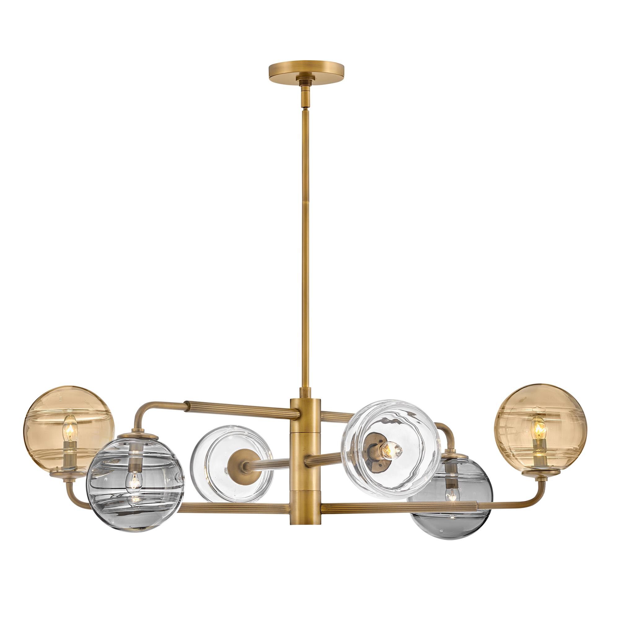 Shown in Heritage Brass finish and Multi-Colored Swirl glass