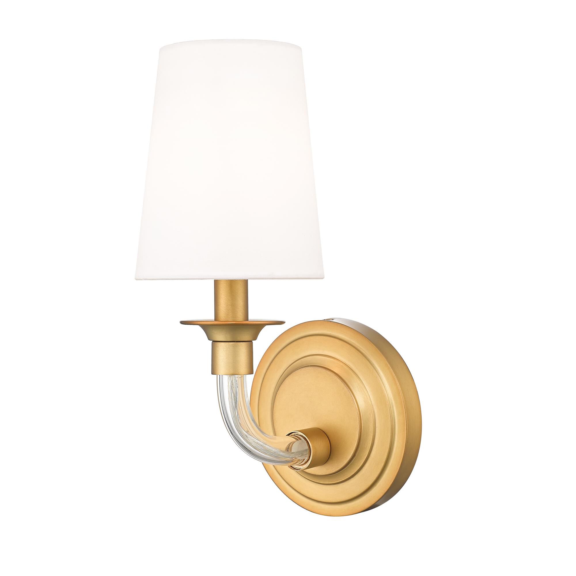 Shown in Rubbed Brass finish and White glass and White shade