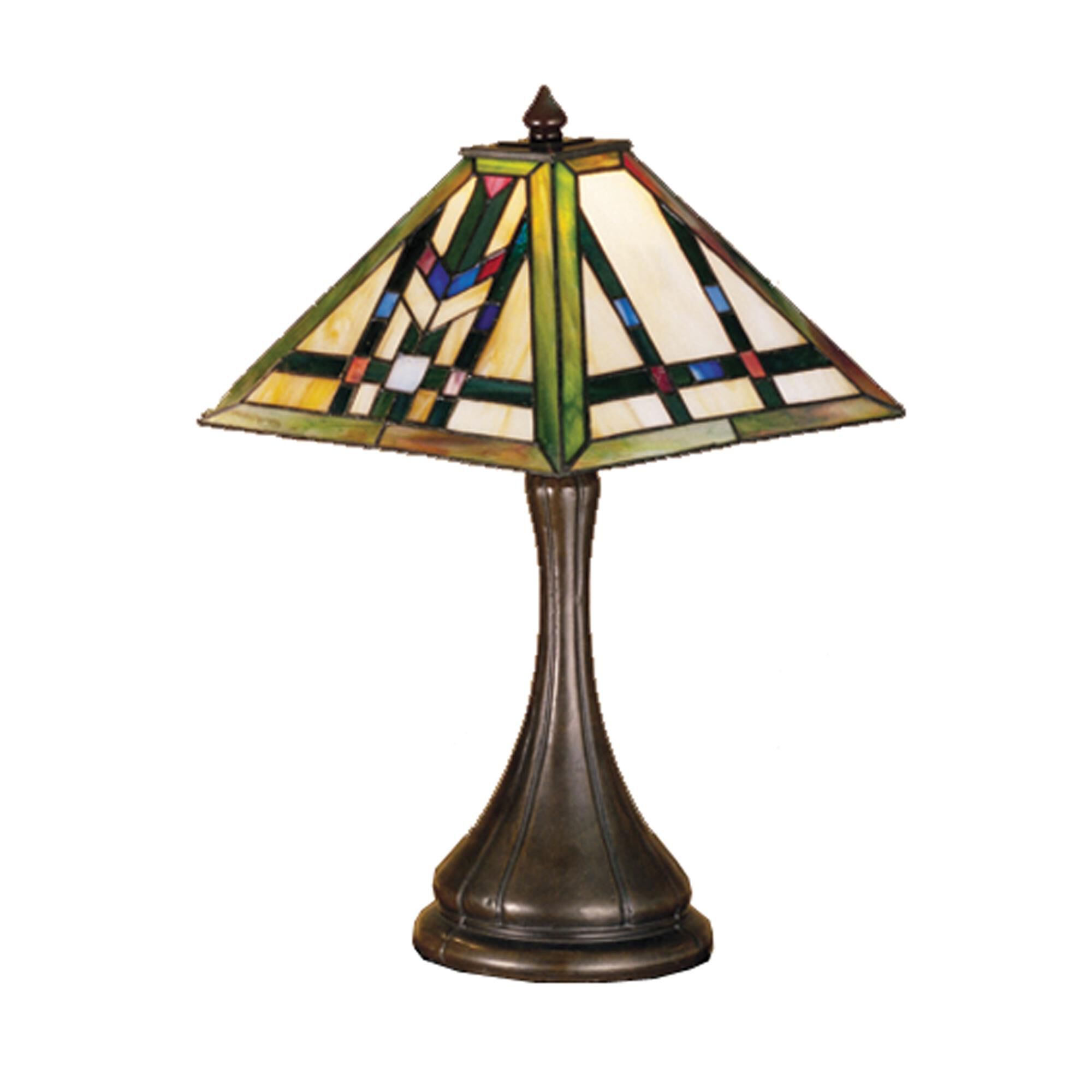 Shown in Mahogany Bronze finish and Beige-Burgundy-Light Blue-Green glass