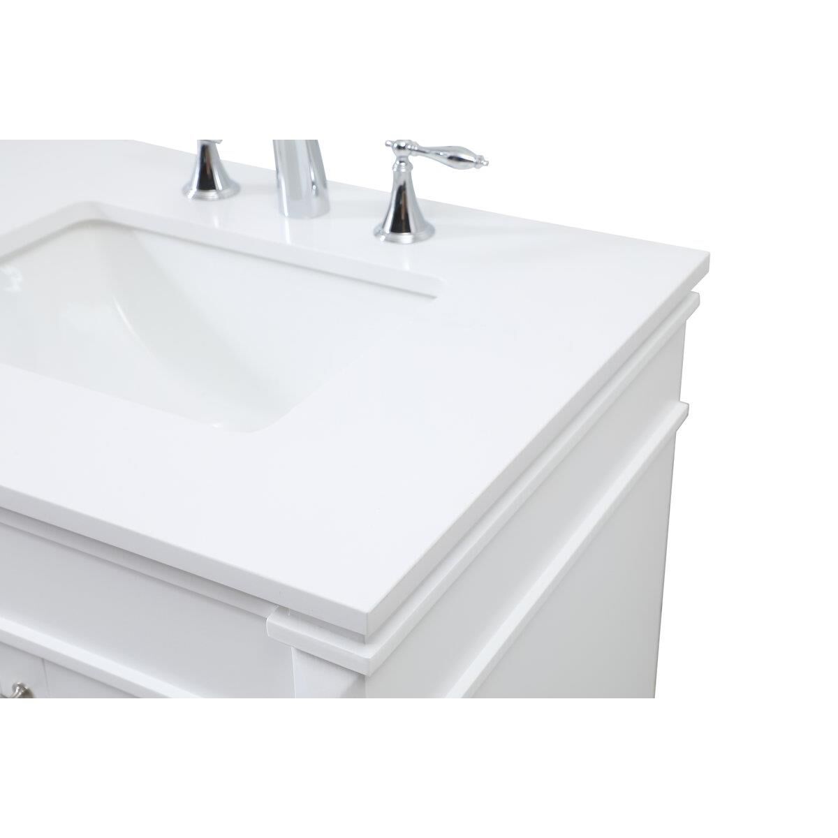 Shown in White finish and Double Bathroom Vanity accent