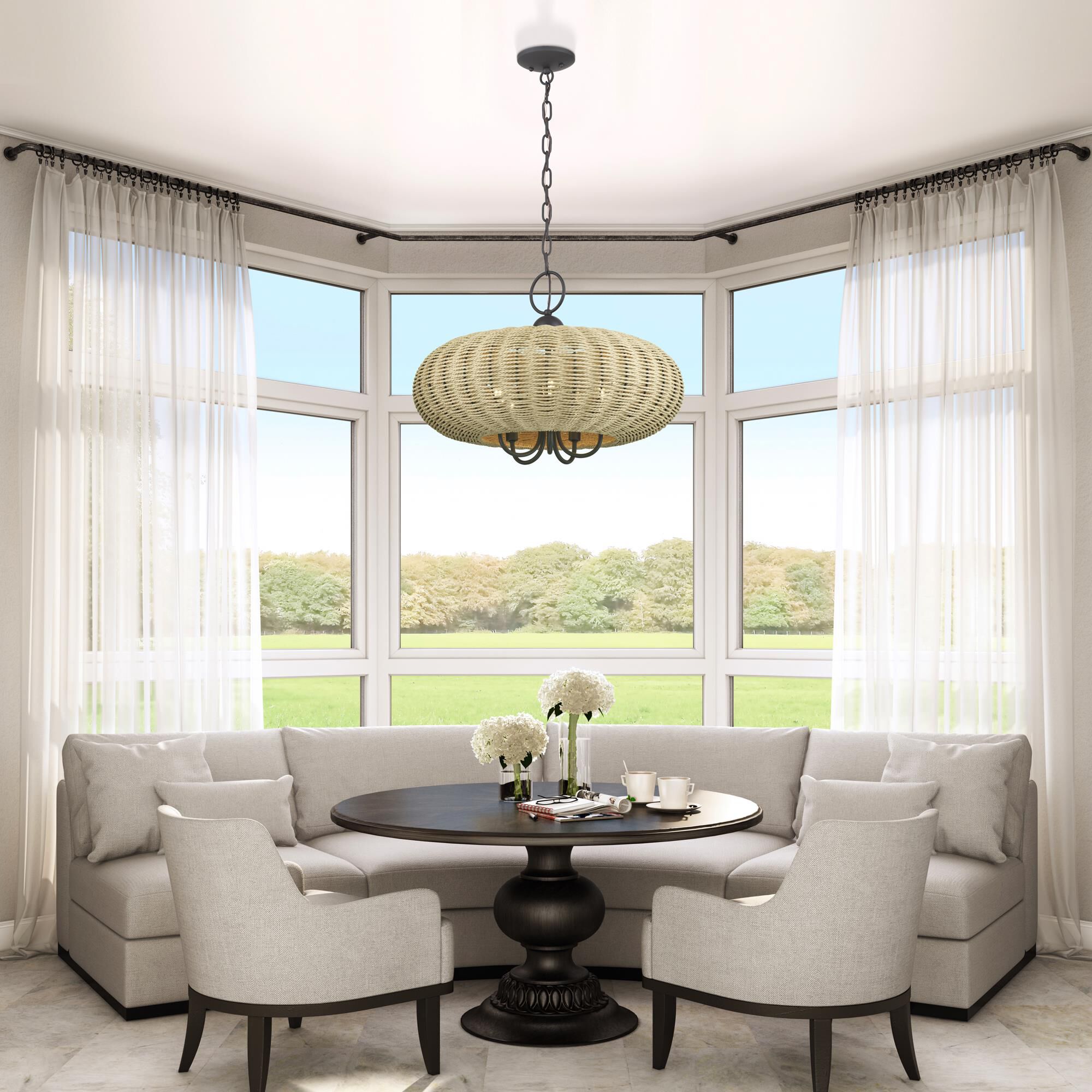 Shown in Bronze finish and Hand-Woven French Beige Paper Rope shade