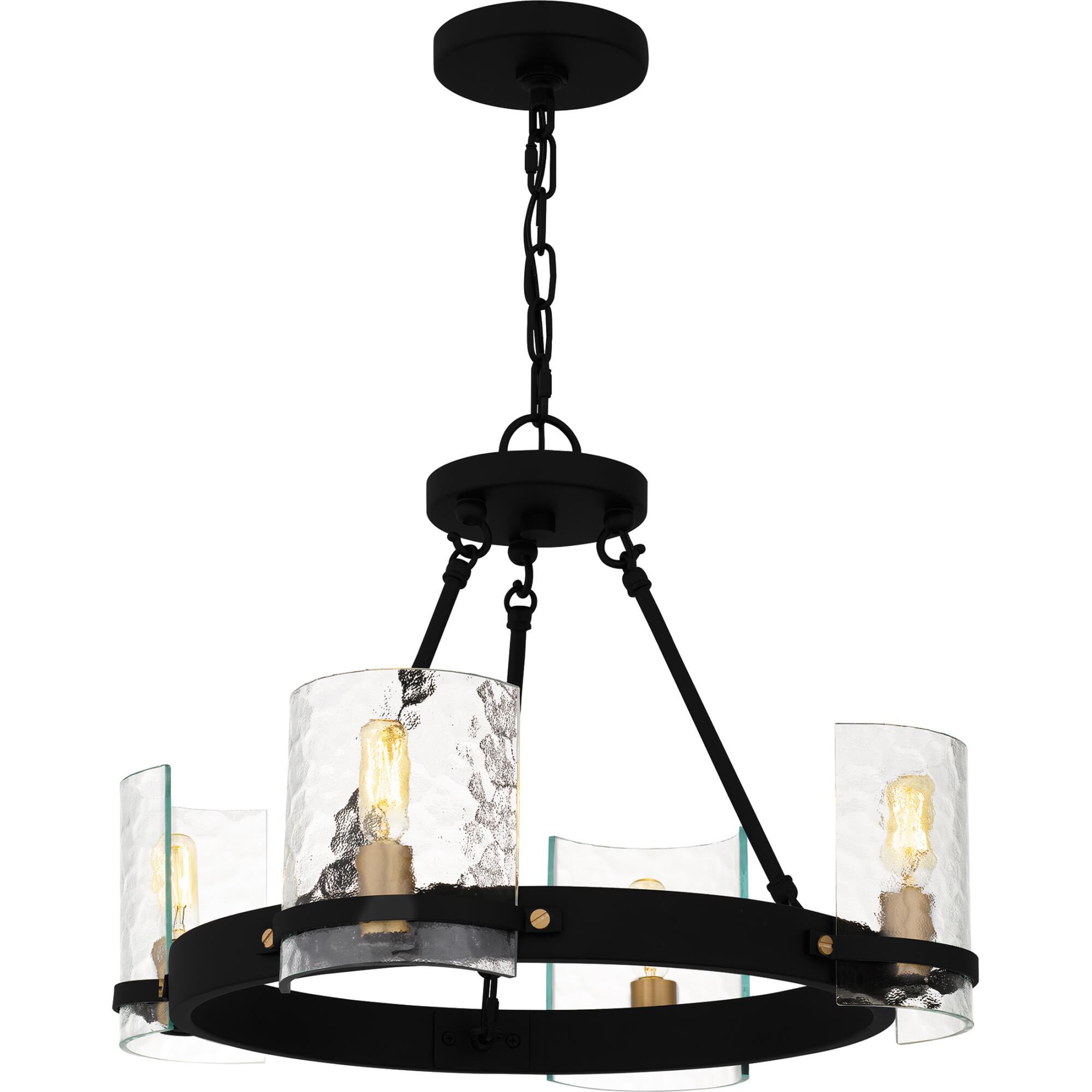 Shown in Matte Black finish and Clear Hammered Glass shade