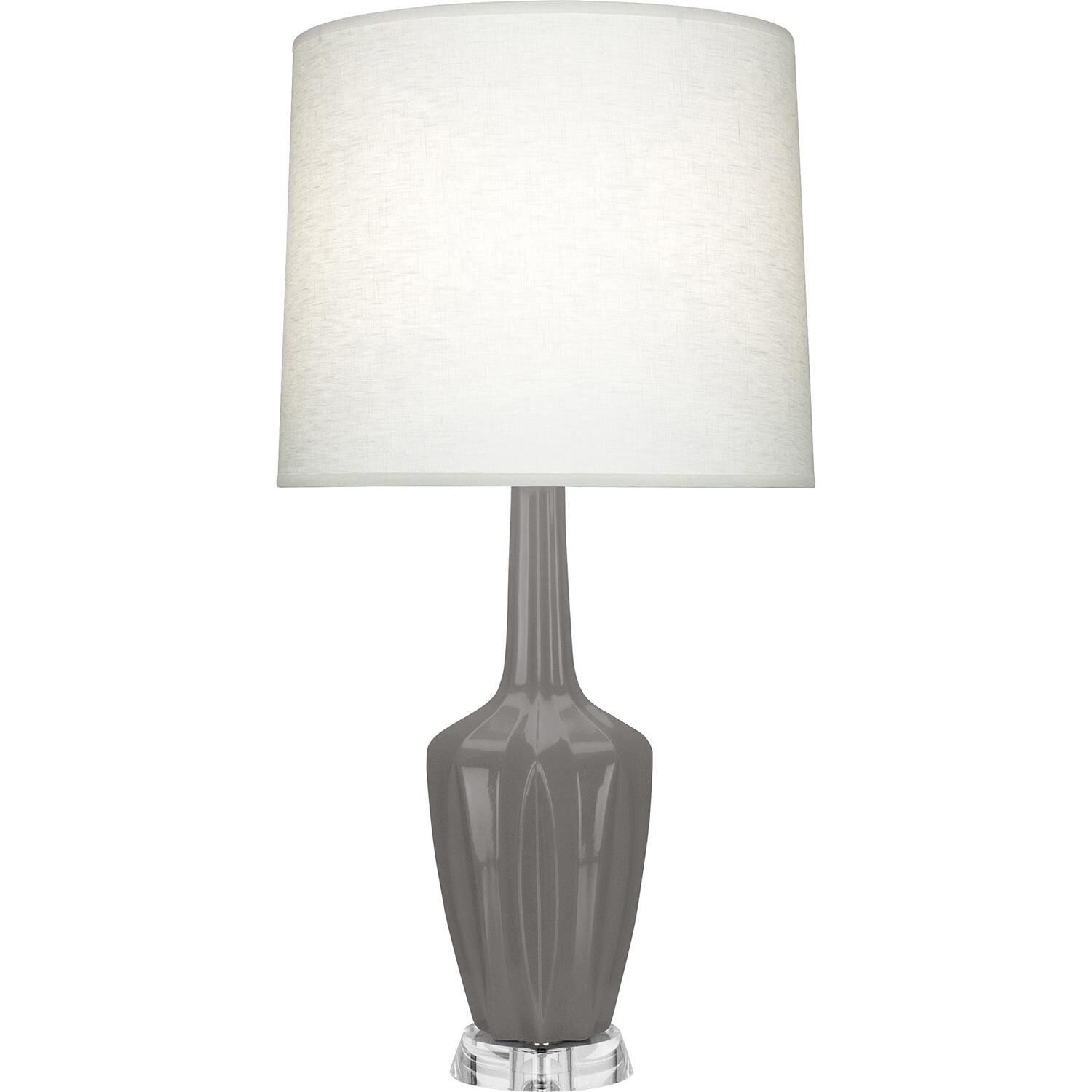 Shown in Smokey Taupe finish and Off White shade and Polished Nickel with Lucite accent