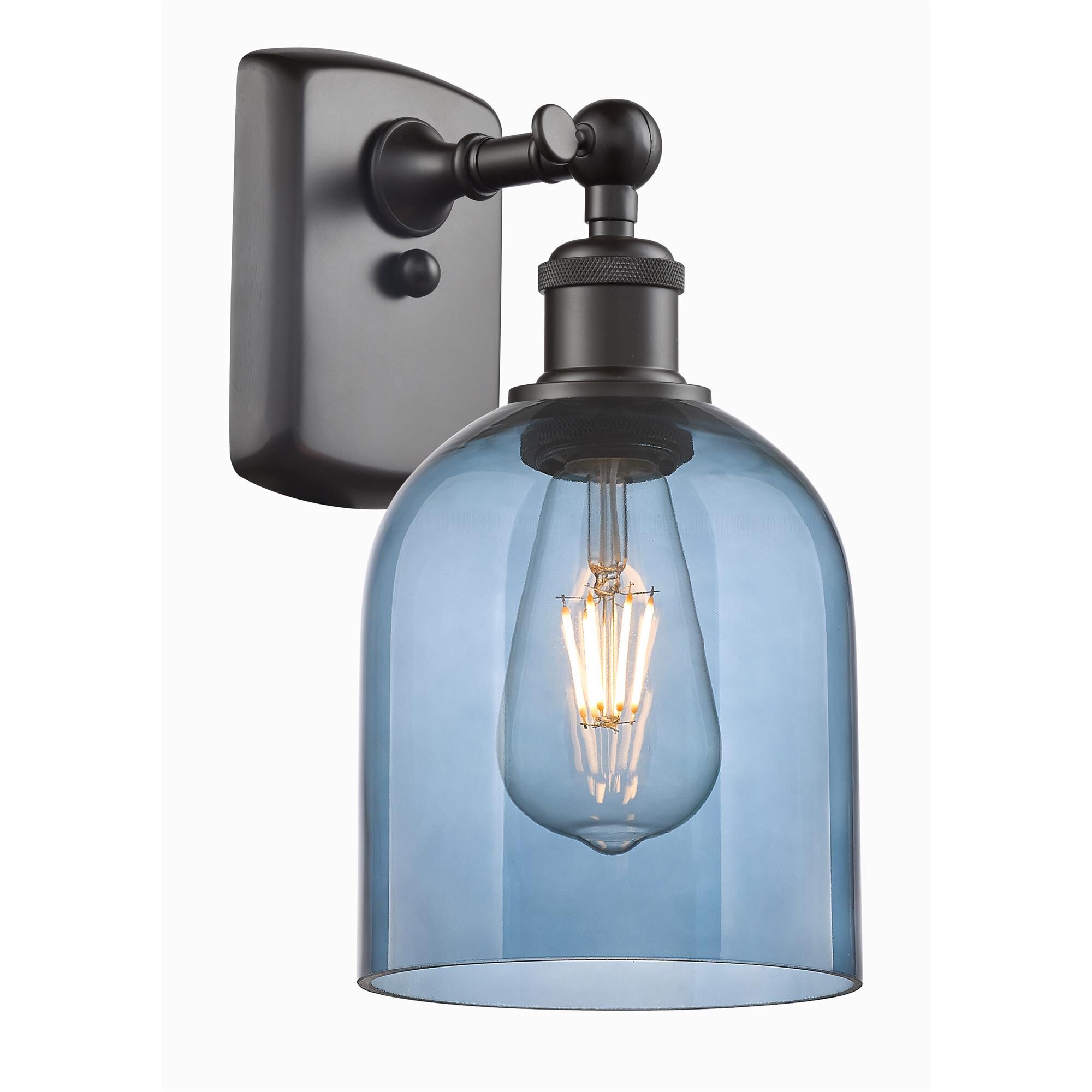 Shown in Oil Rubbed Bronze finish and Princess Blue glass