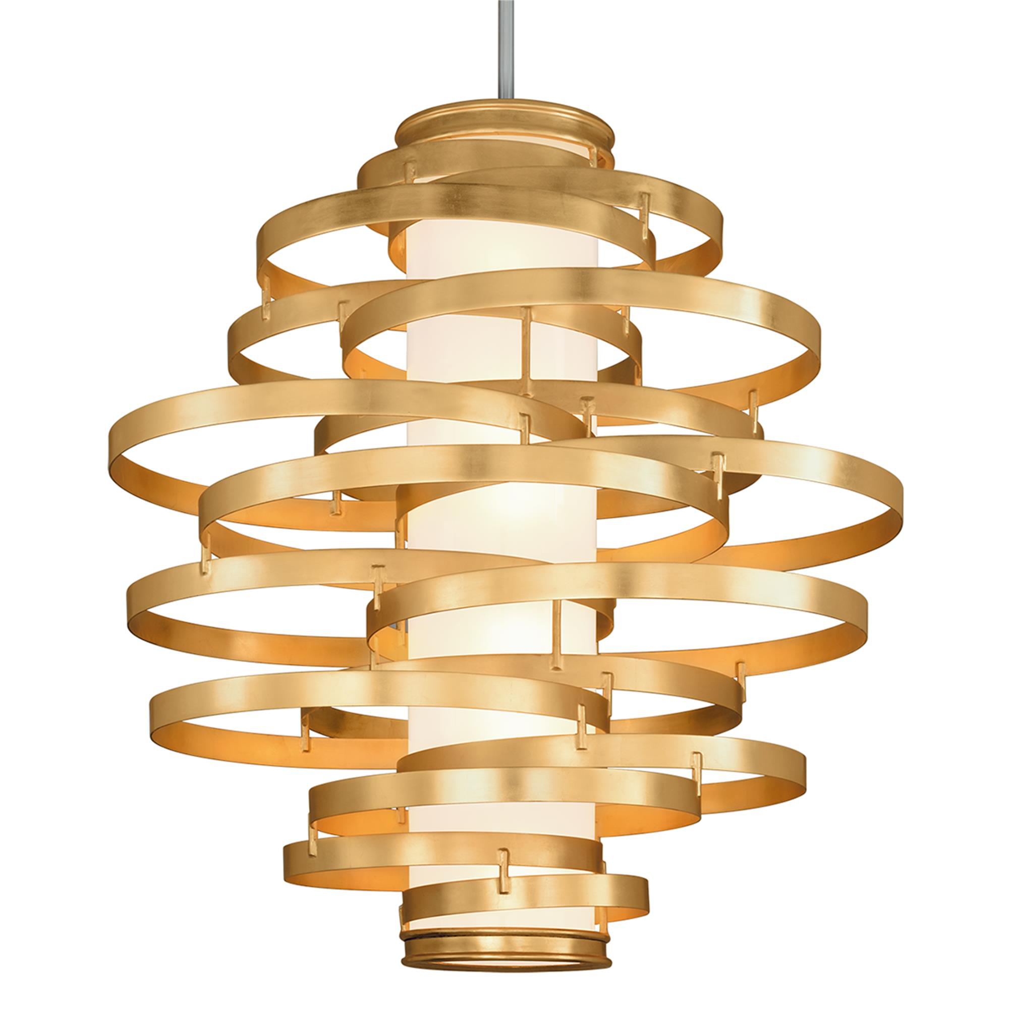 Shown in Gold Leaf With Polished Stainless Accents finish and Opal White glass and Acrylic shade and Polished Stainless Accents accent