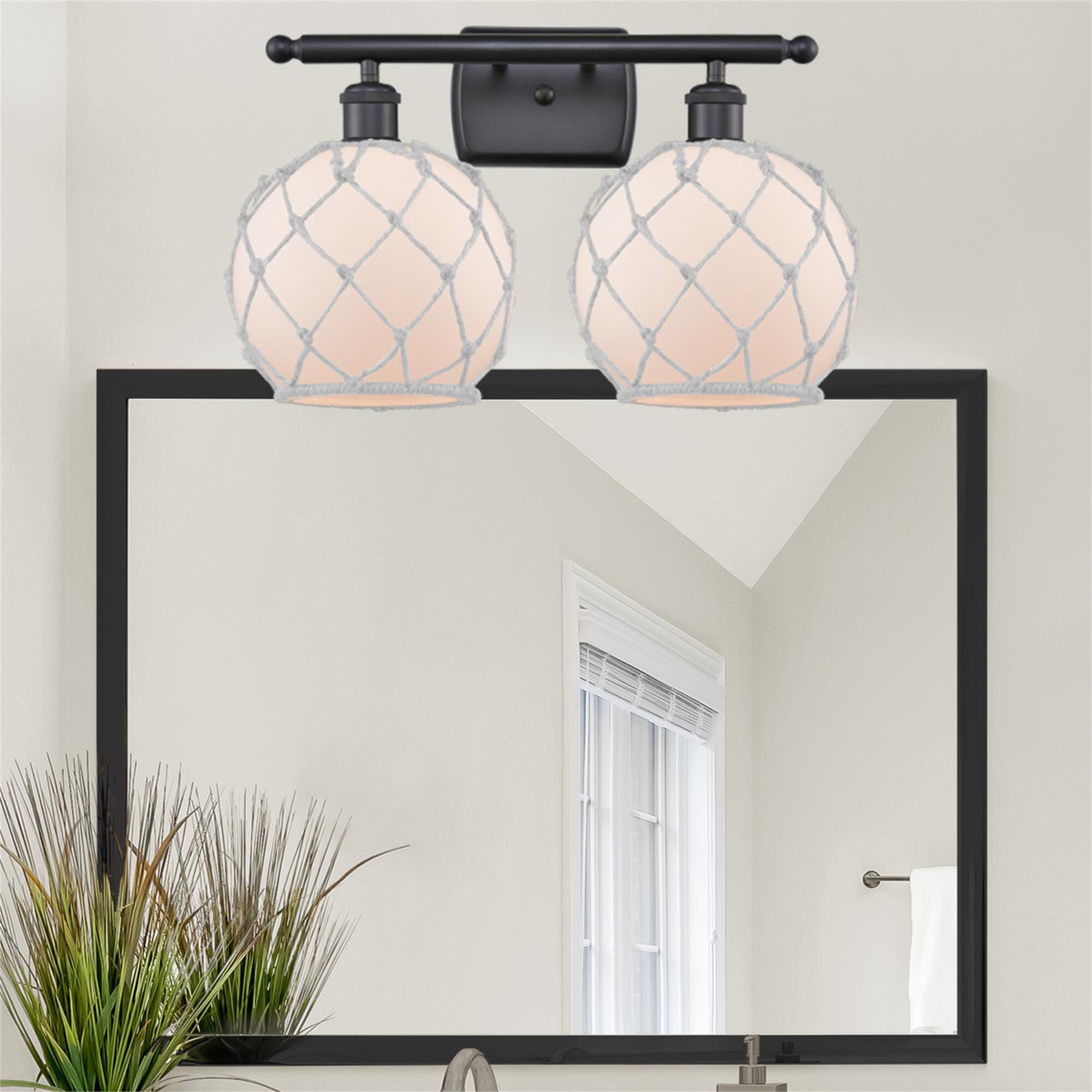 Shown in Matte Nickel finish and White glass and White Rope accent