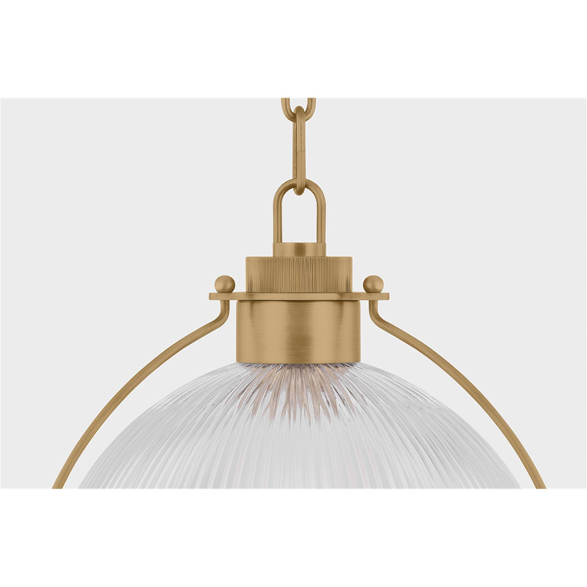 Shown in Patina Brass finish and Holophane glass