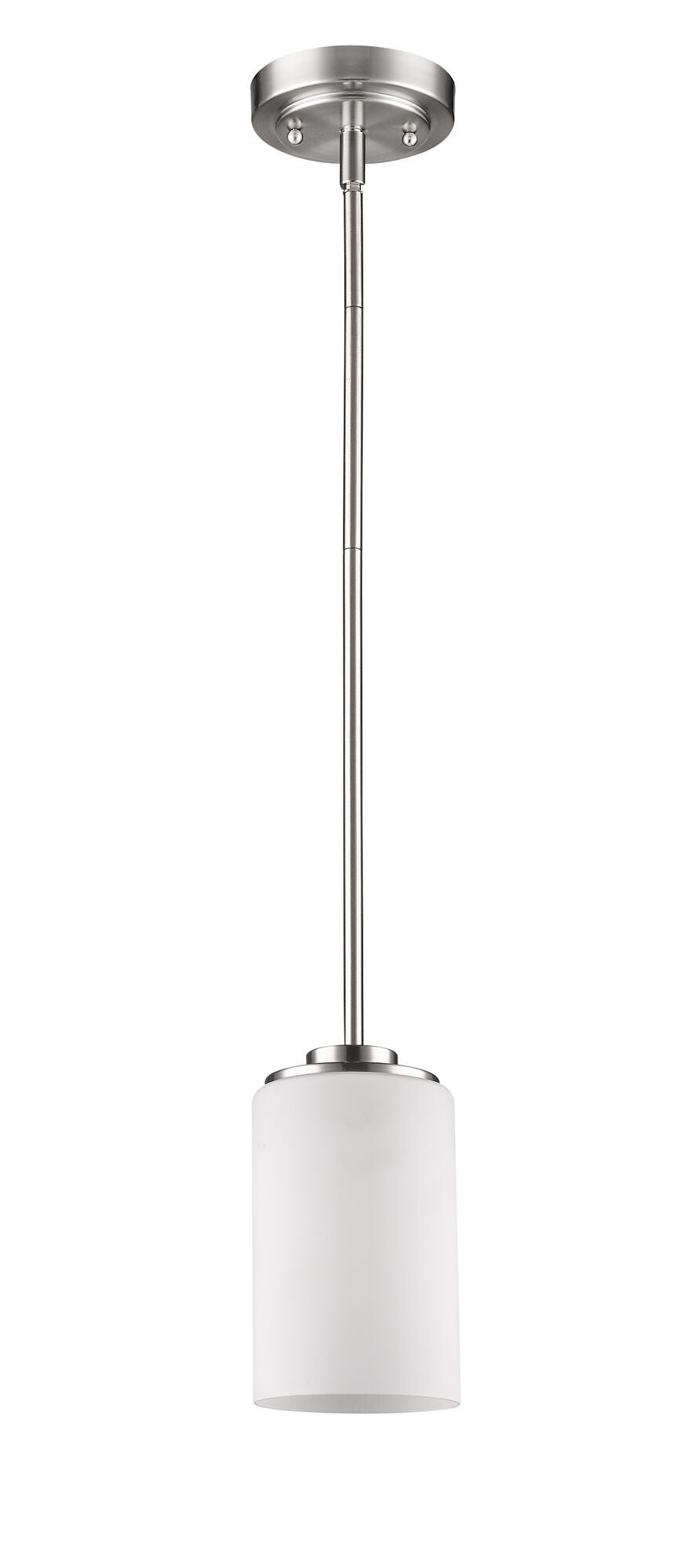 Shown in Satin Nickel finish and Frosted glass and Frosted Cylindrical Glass shade