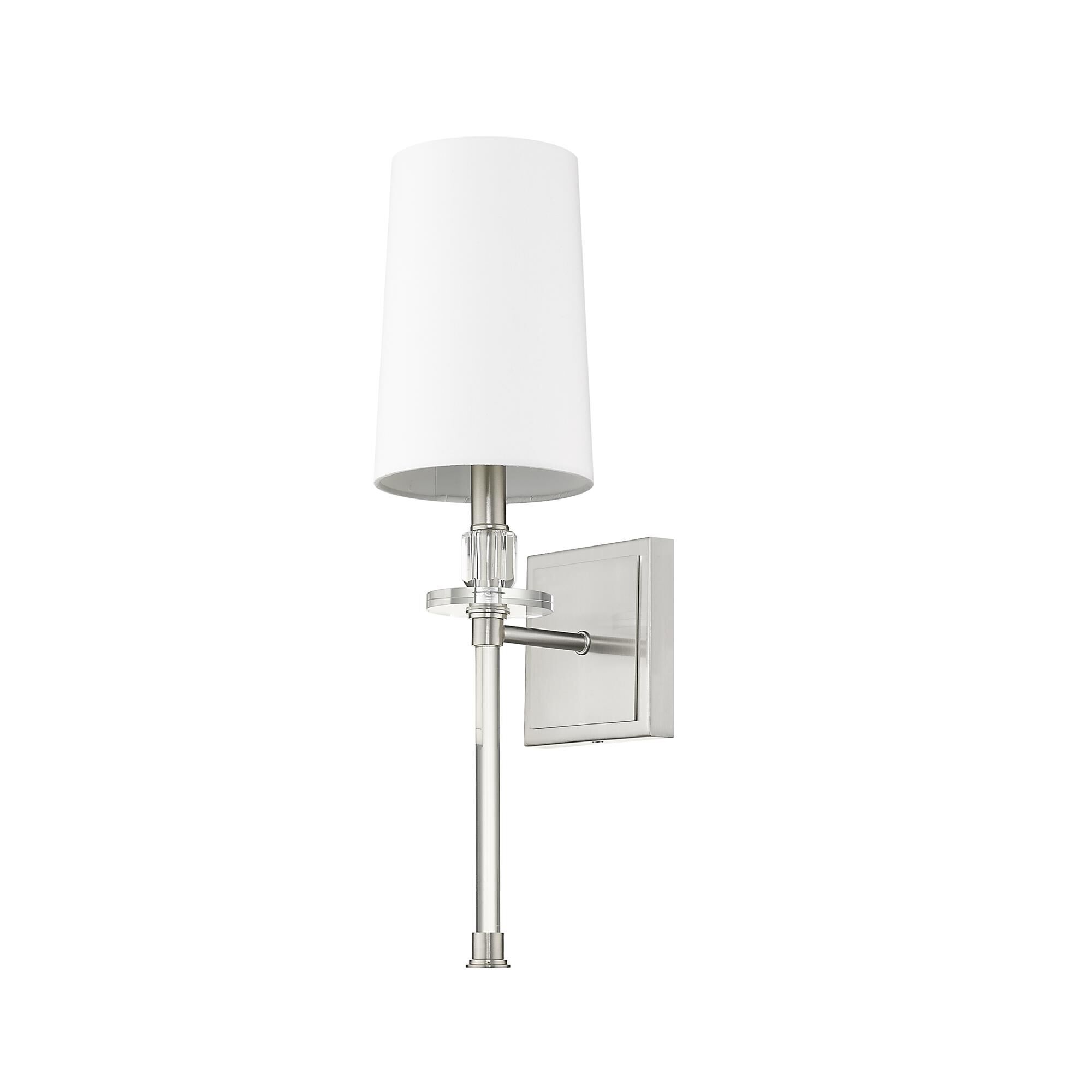 Shown in Brushed Nickel finish and Fabric glass and Fabric shade