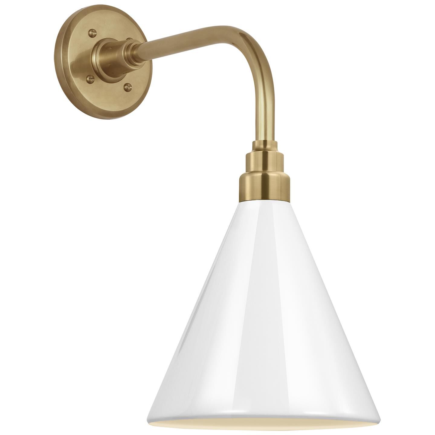 Shown in Hand-Rubbed Antique Brass finish and White Conical Savannah shade
