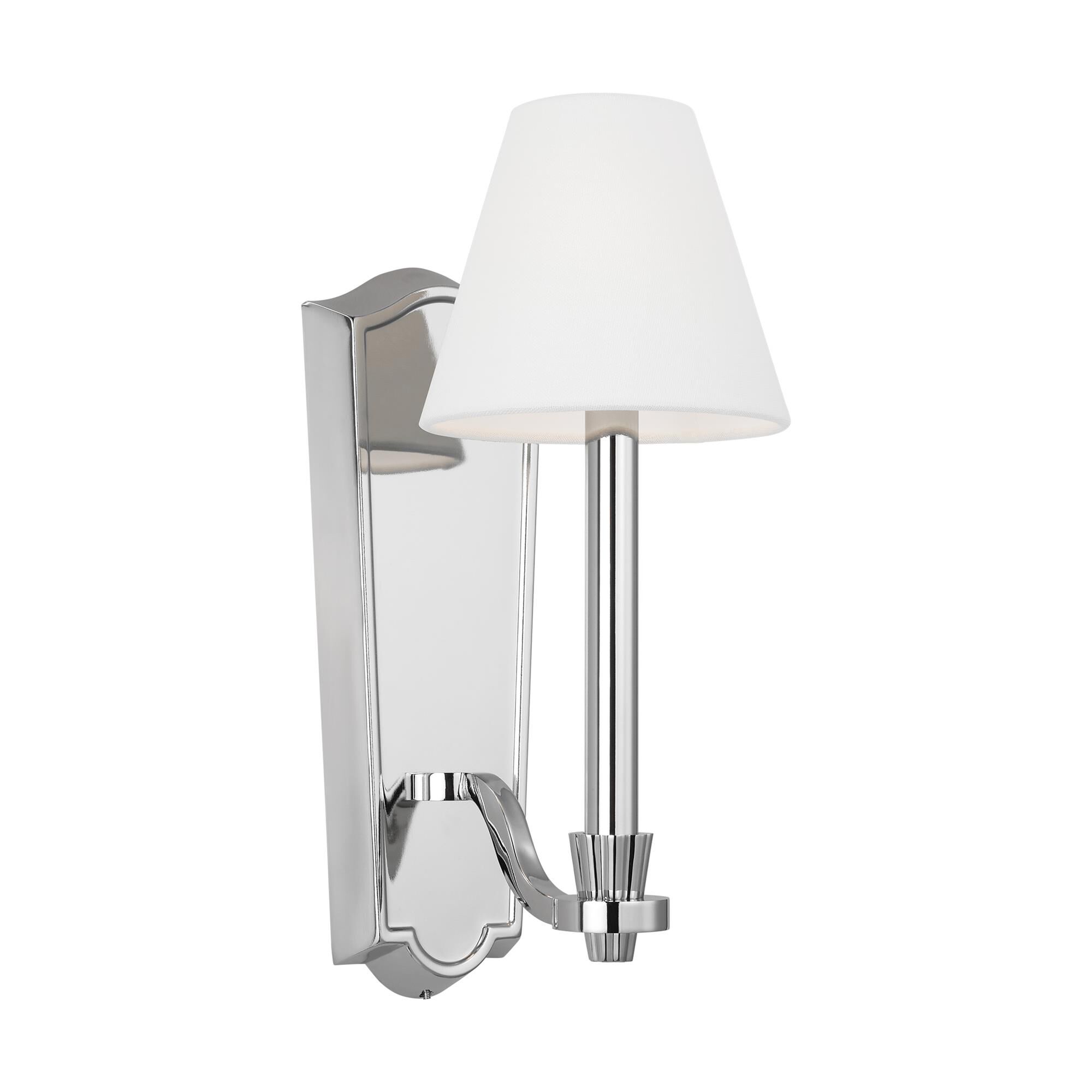 Shown in Polished Nickel finish and White Linen Fabric shade