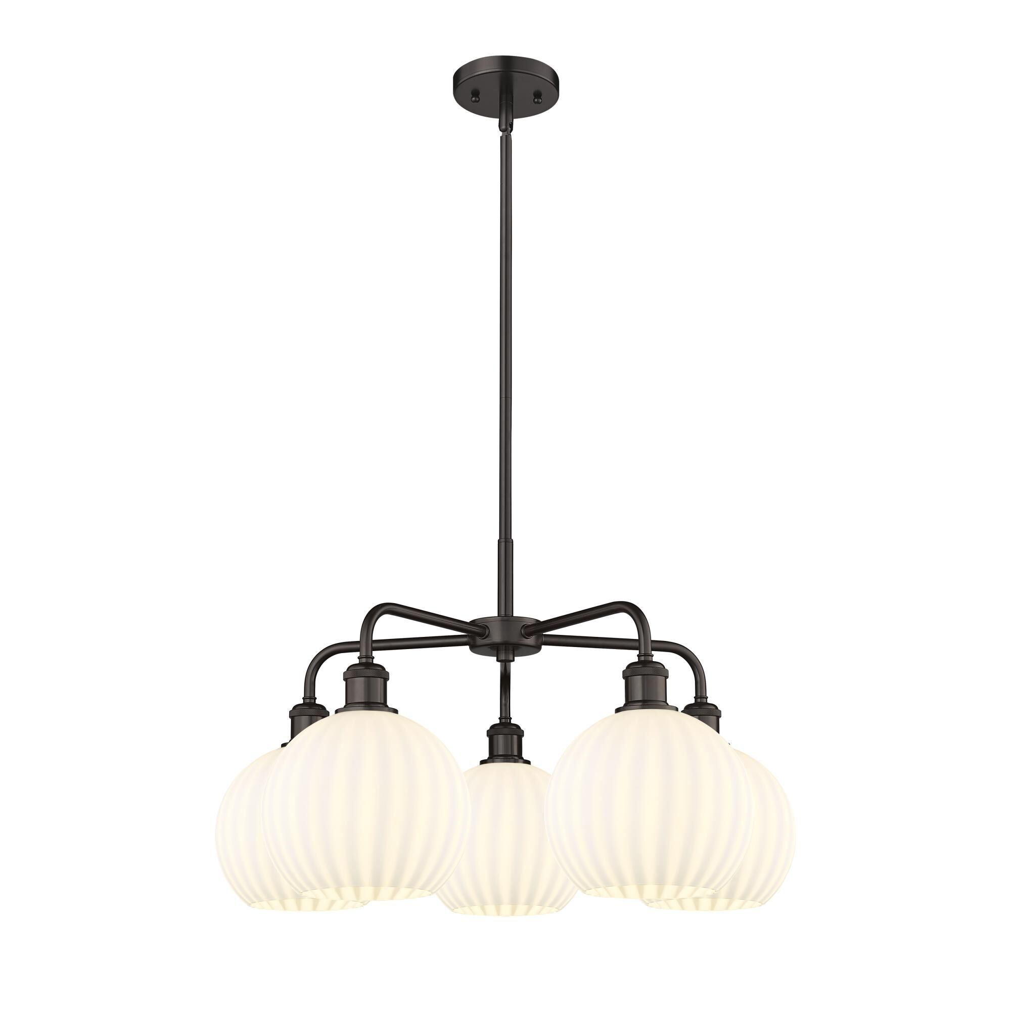 Shown in Oil Rubbed Bronze finish and White Venetian glass