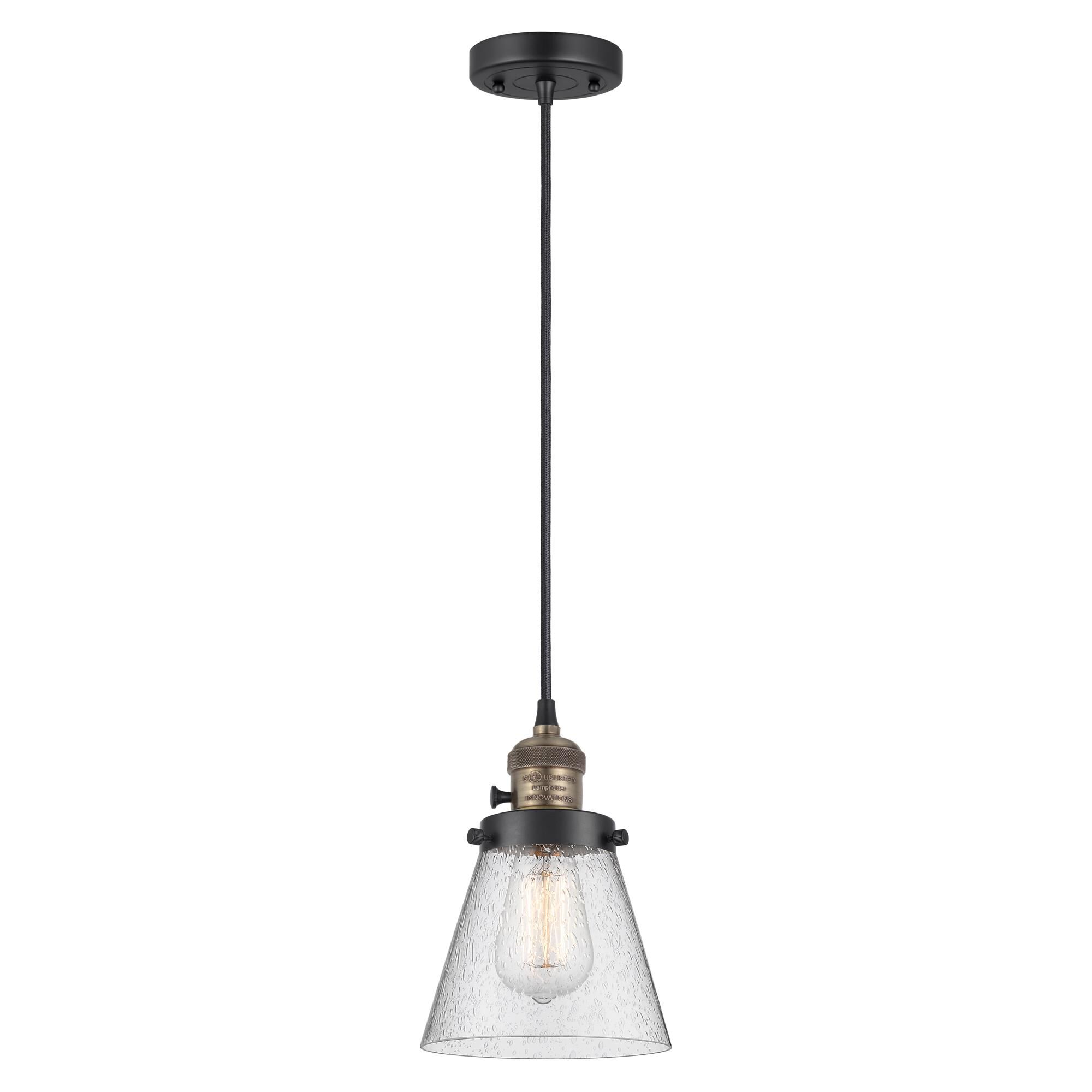 Shown in Black Antique Brass finish and Seedy glass
