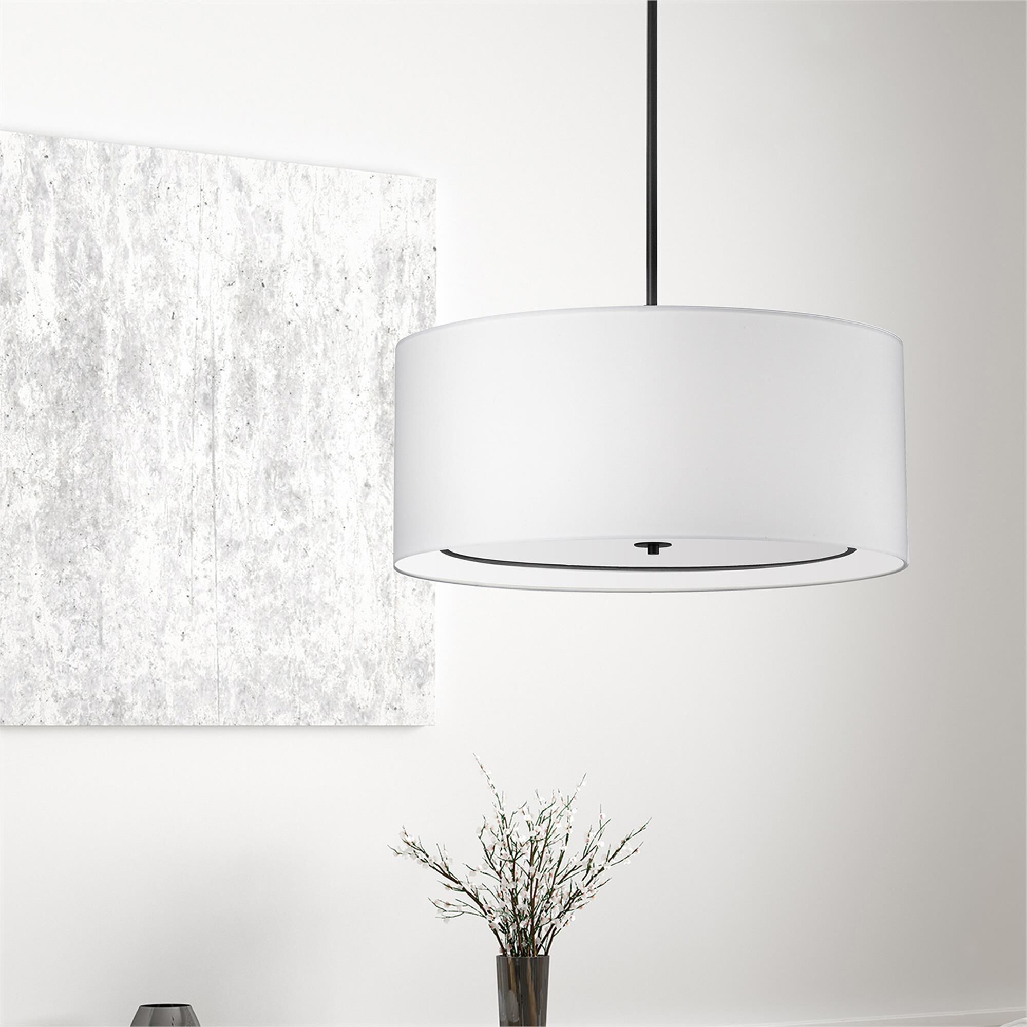 Shown in White and Black finish and White Fabric Drum shade