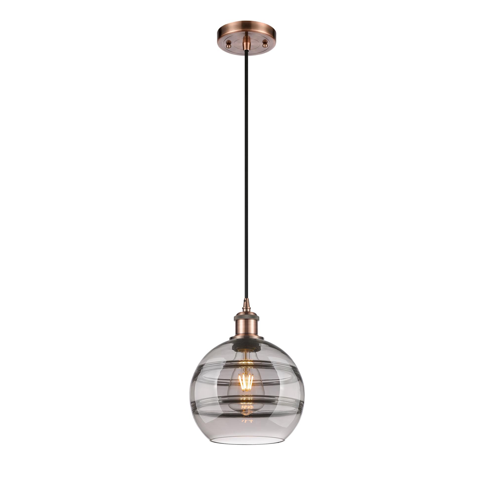 Shown in Antique Copper finish and Light Smoke glass