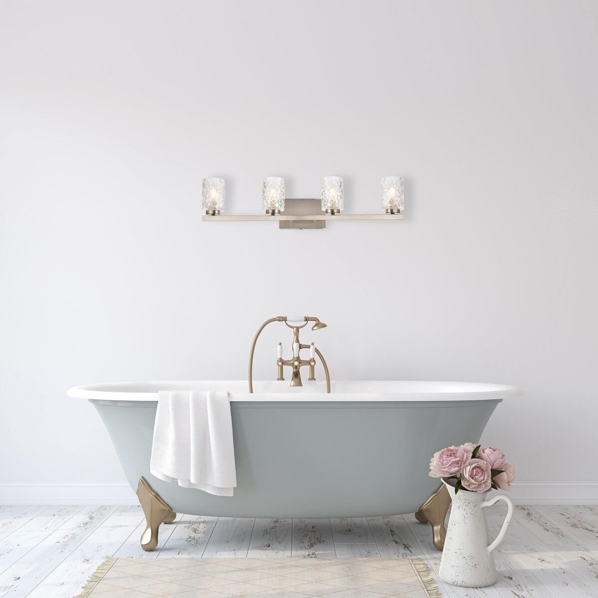 Shown in Satin Nickel finish and Clear glass